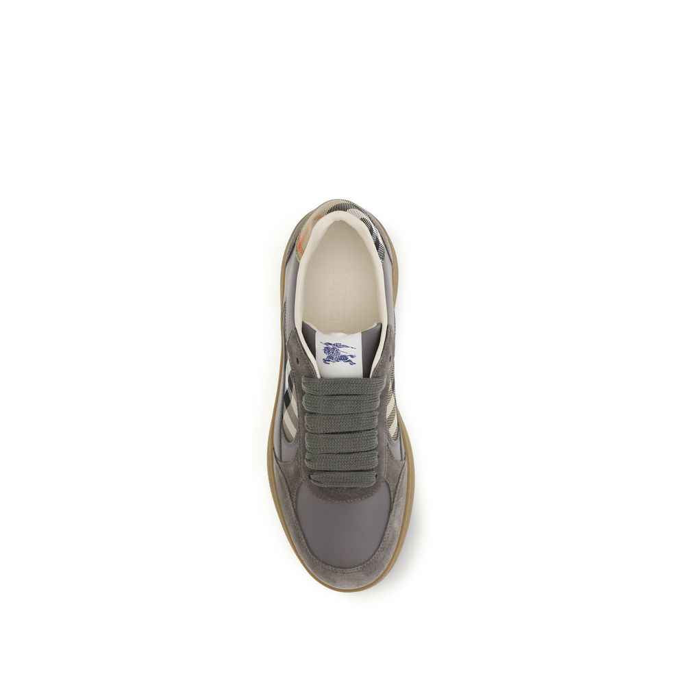 Burberry Gray Calf Leather Bos Taurus Low Top Sneakers