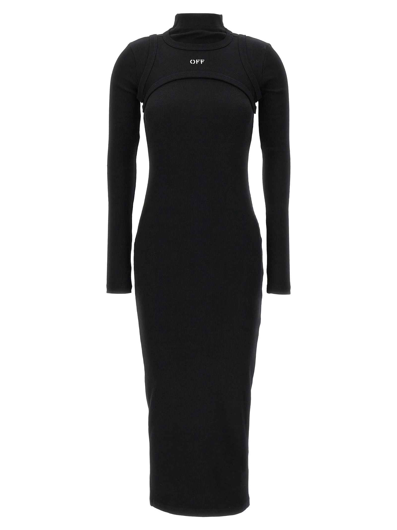 Off-White Black Cotton Midi Dress