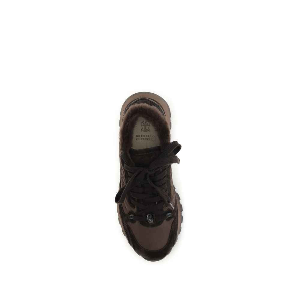 Brunello Cucinelli Brown Calf Leather Bos Taurus Athletic Sneakers