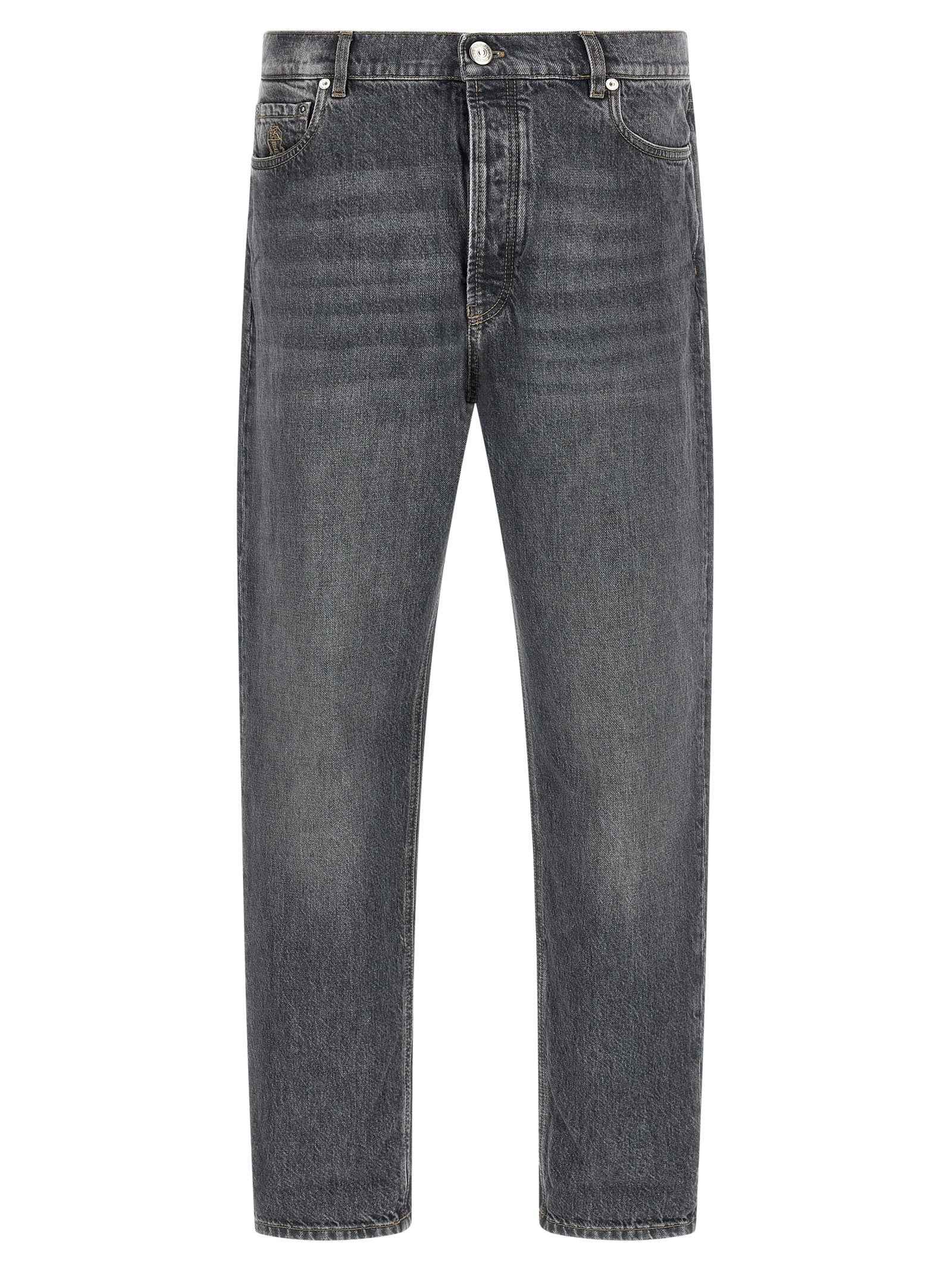 Brunello Cucinelli Gray Cotton Straight-Leg Jeans