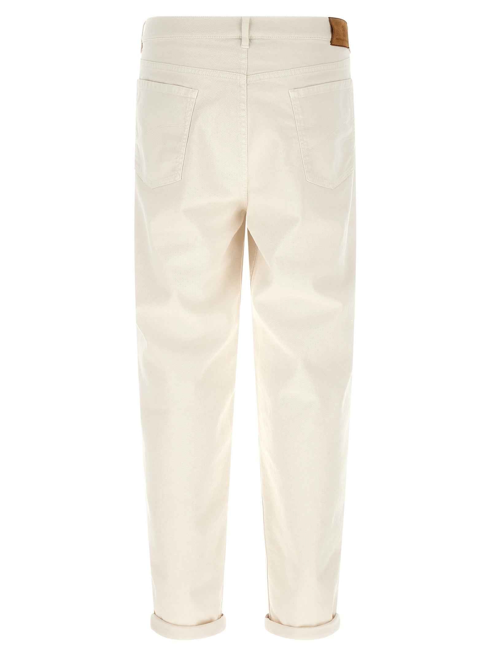 Brunello Cucinelli White Cotton Relaxed Fit Jeans