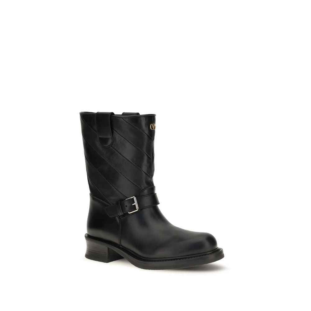Valentino Garavani Black Calf Leather Bos Taurus Ankle Boots
