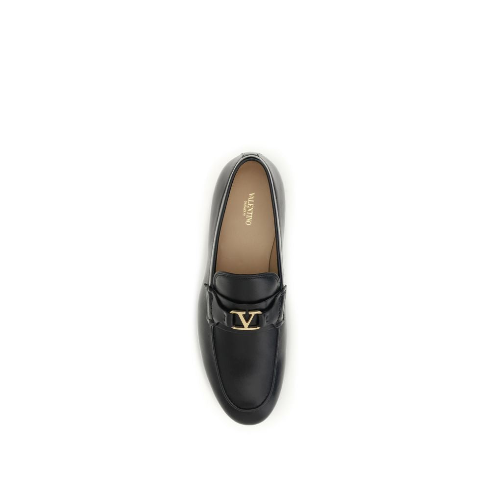 Valentino Garavani Black Calf Leather Bos Taurus Slip-On Loafers
