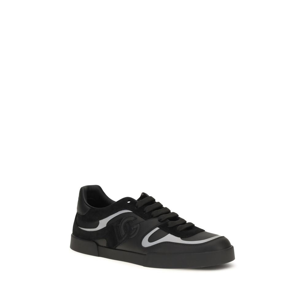 Dolce & Gabbana Black Calf Leather Bos Taurus Sneakers