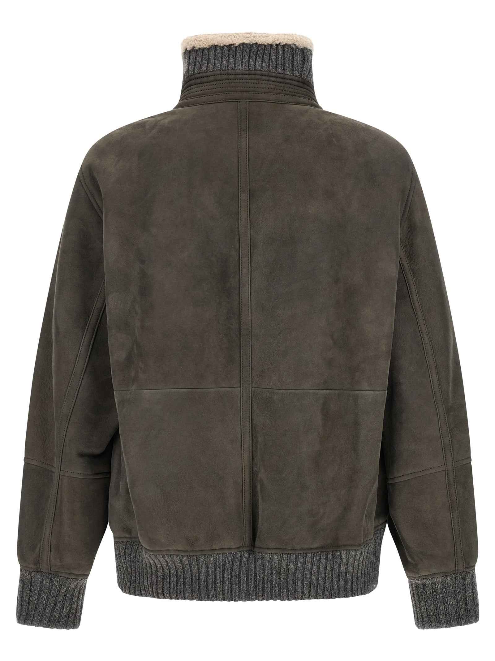 Brunello Cucinelli Gray Lamb Leather Leather Jacket