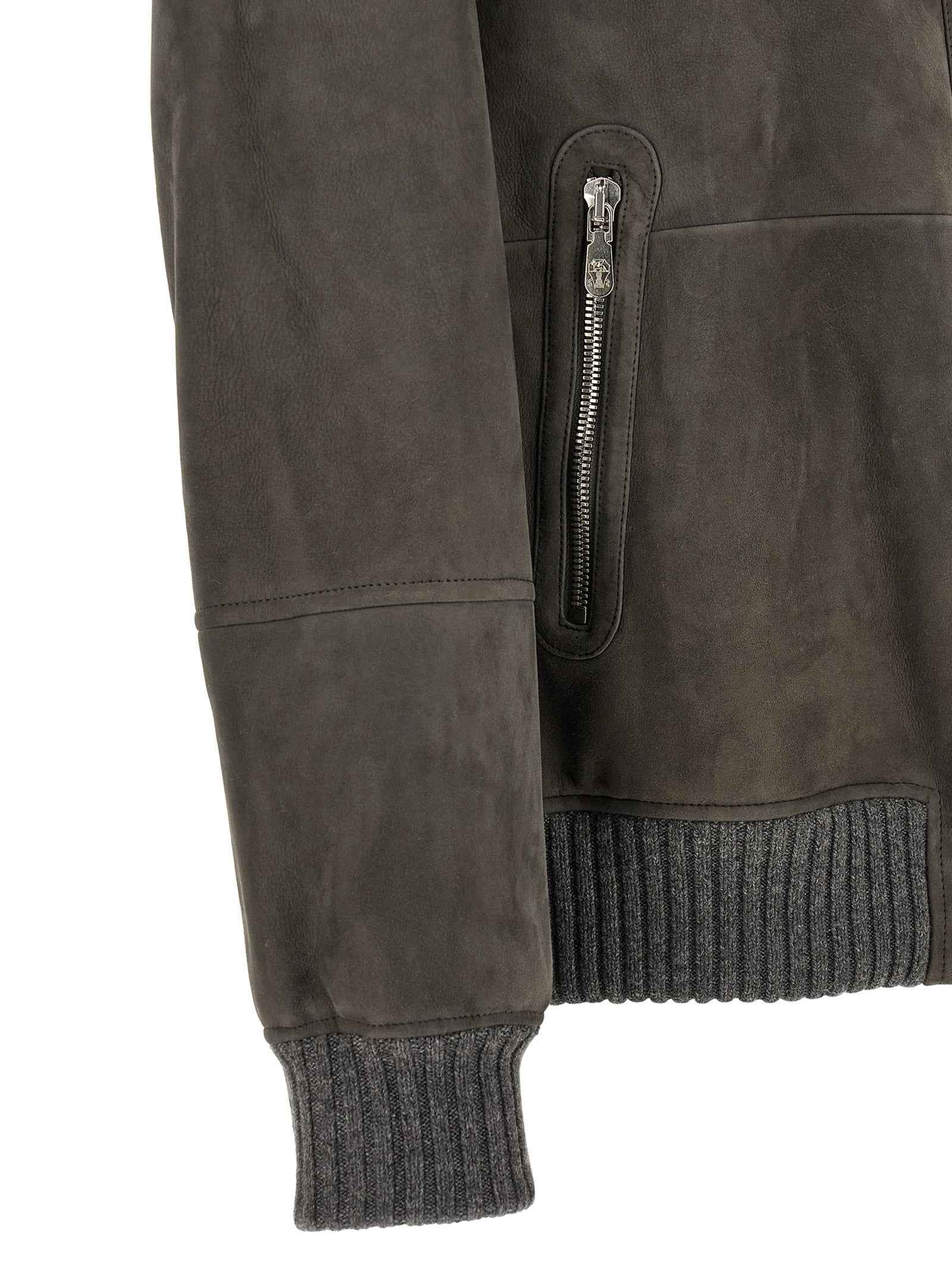 Brunello Cucinelli Gray Lamb Leather Leather Jacket