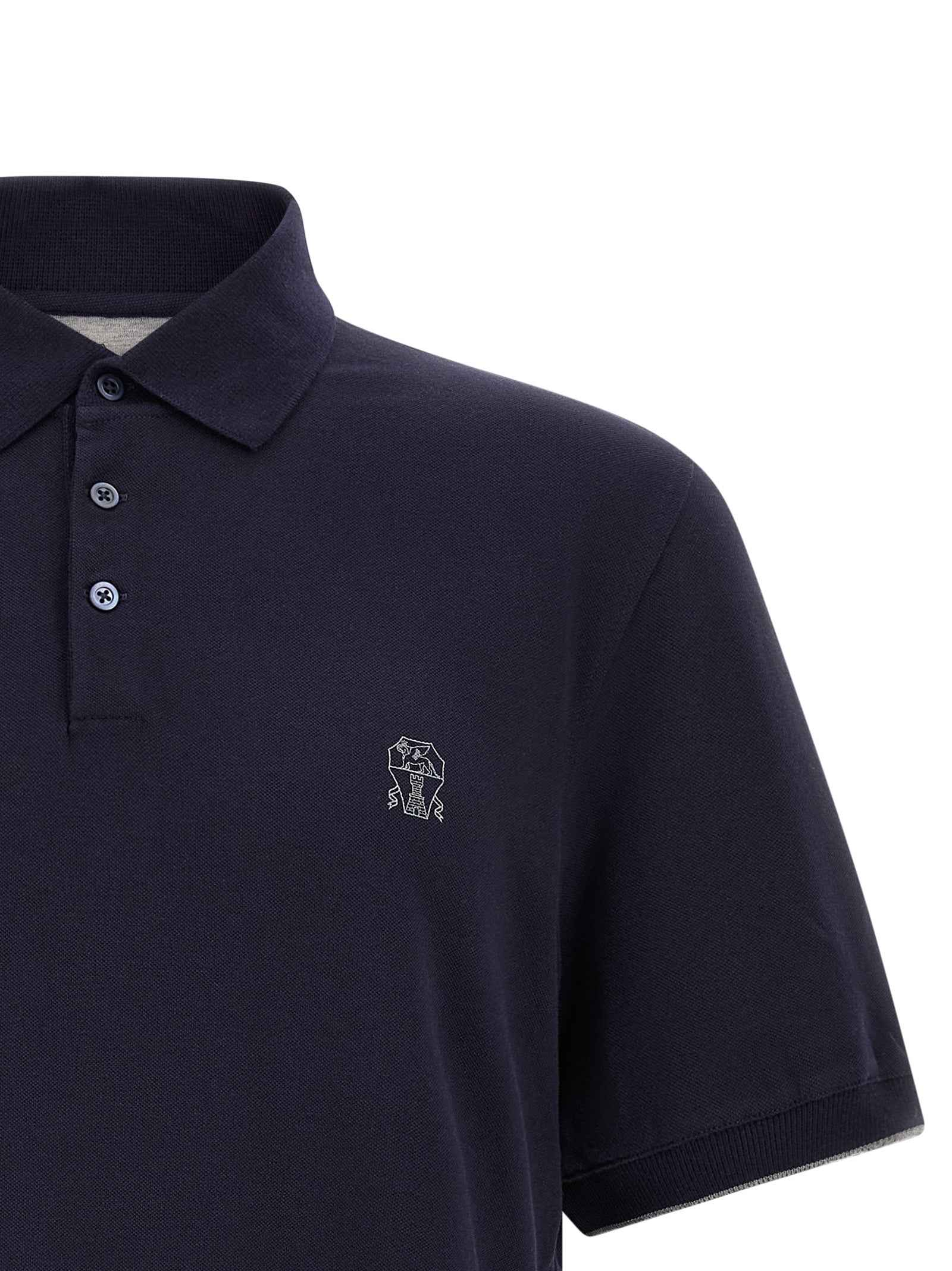 Brunello Cucinelli Blue Cotton Polo Shirt