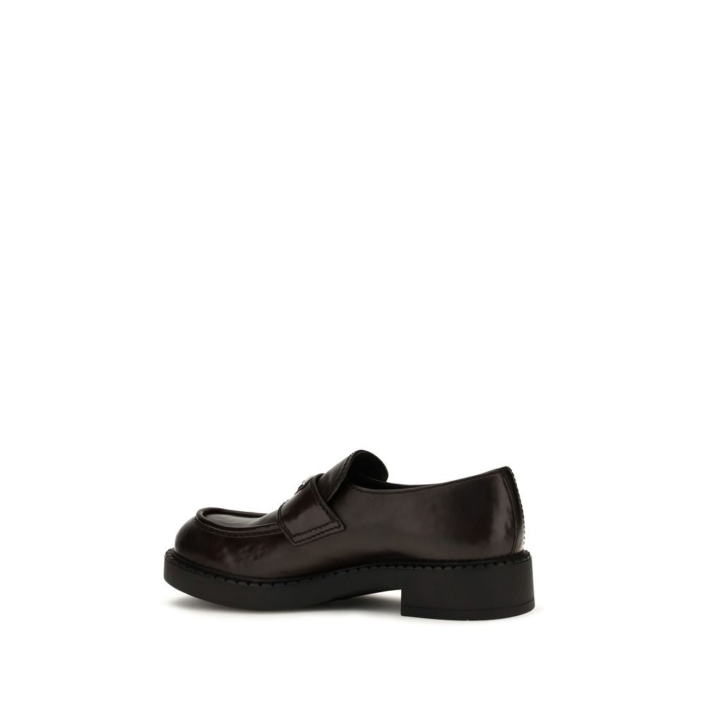 Prada Brown Calf Leather Bos Taurus Slip-On Loafers
