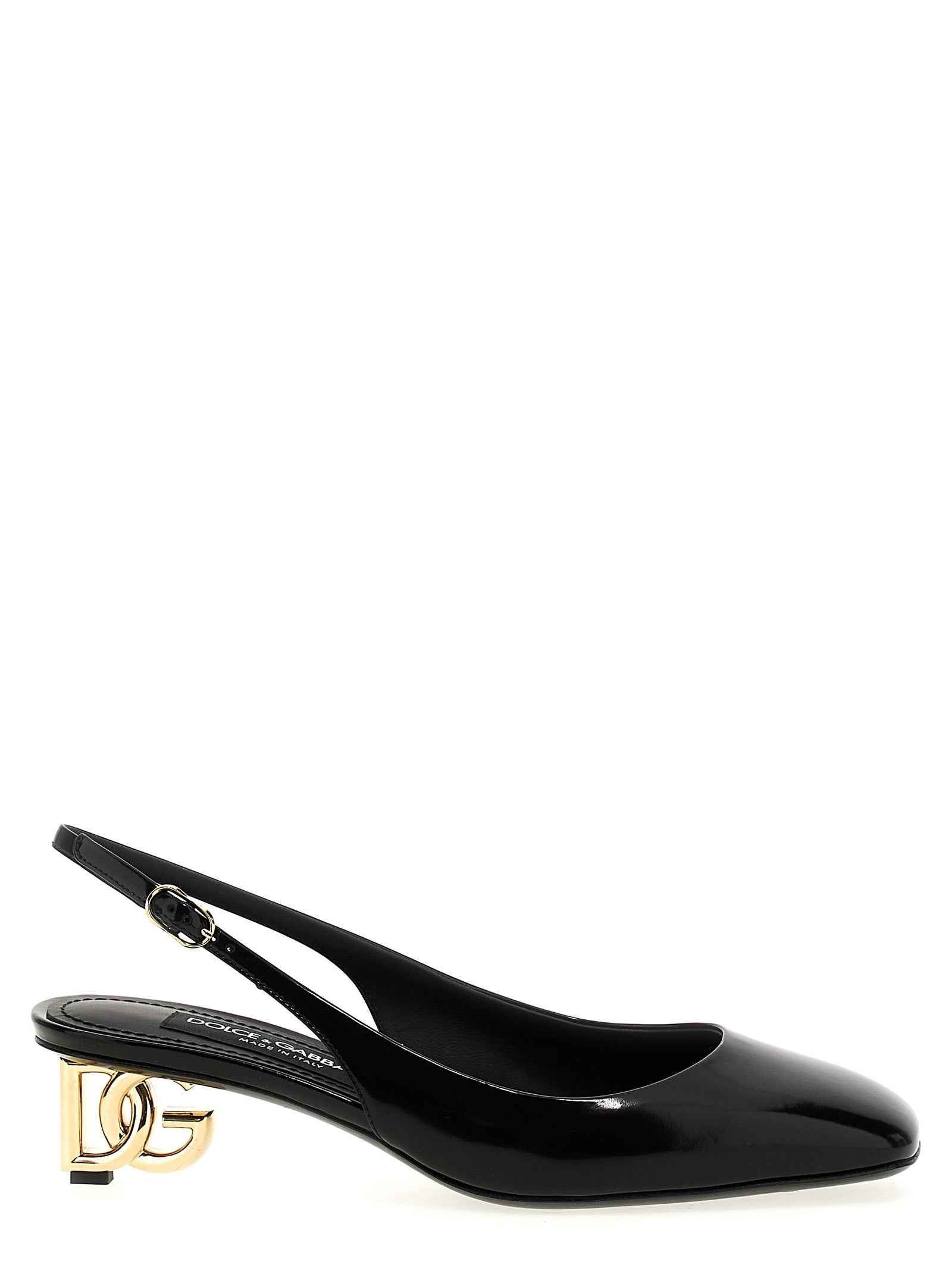 Dolce & Gabbana Black Calfskin Mid Heel Pumps