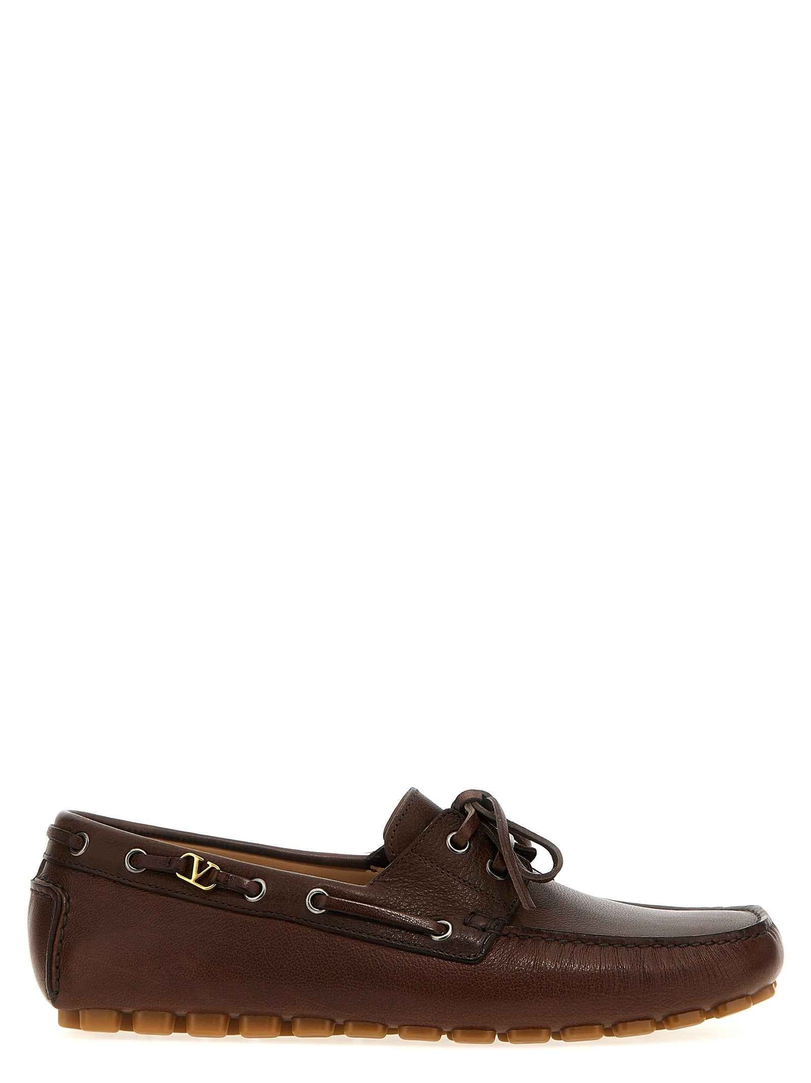 Valentino Garavani Brown Buffalo Leather Slip-On Loafers