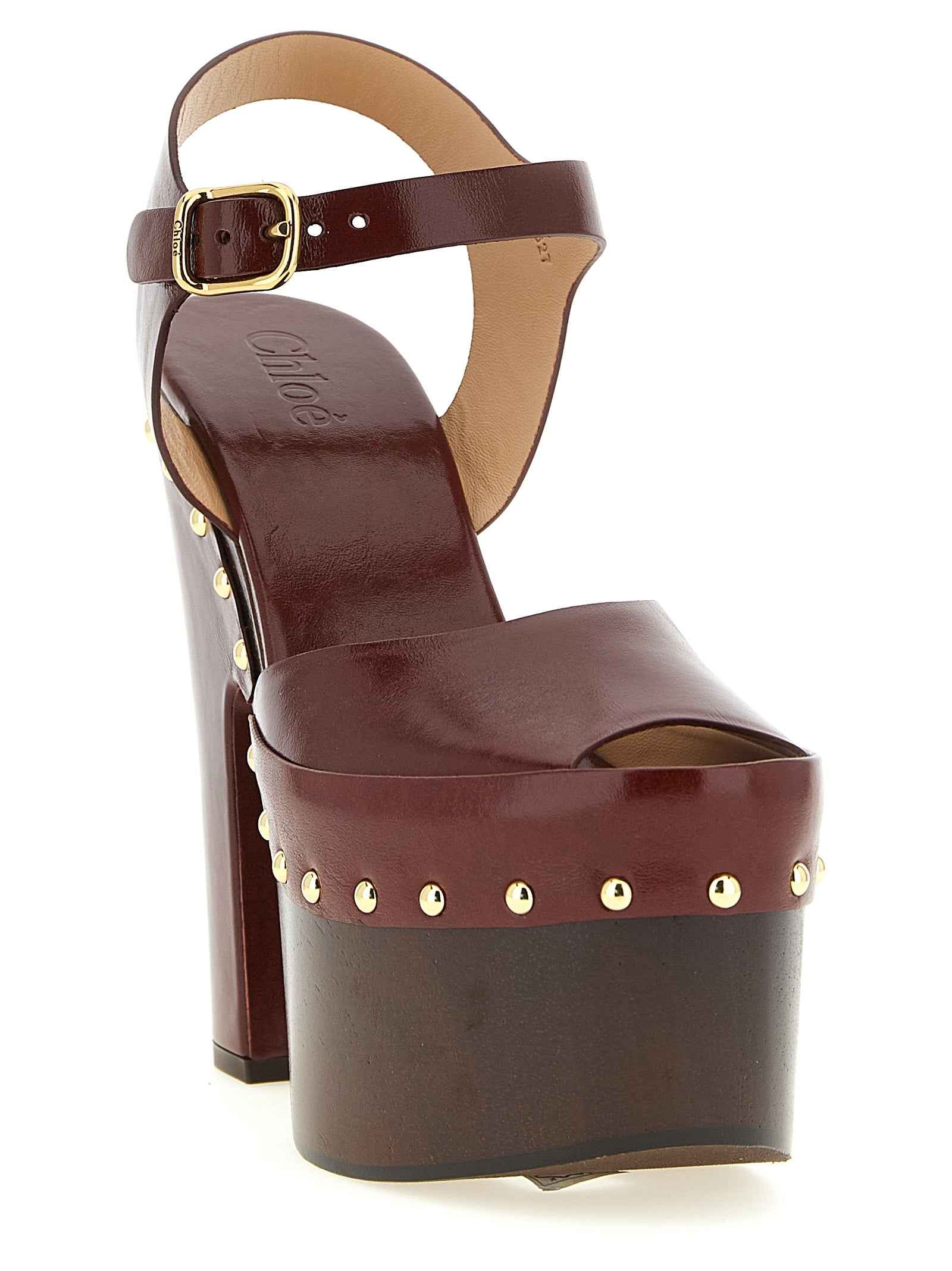 Chloé Bordeaux Lamb Leather Stiletto Heel Sandals