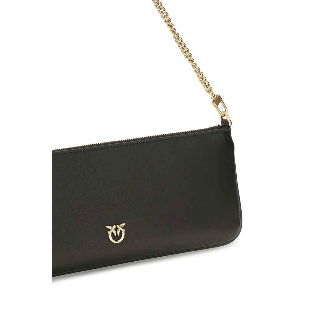 PINKO Black Calf Leather Bos Taurus Shoulder Bag