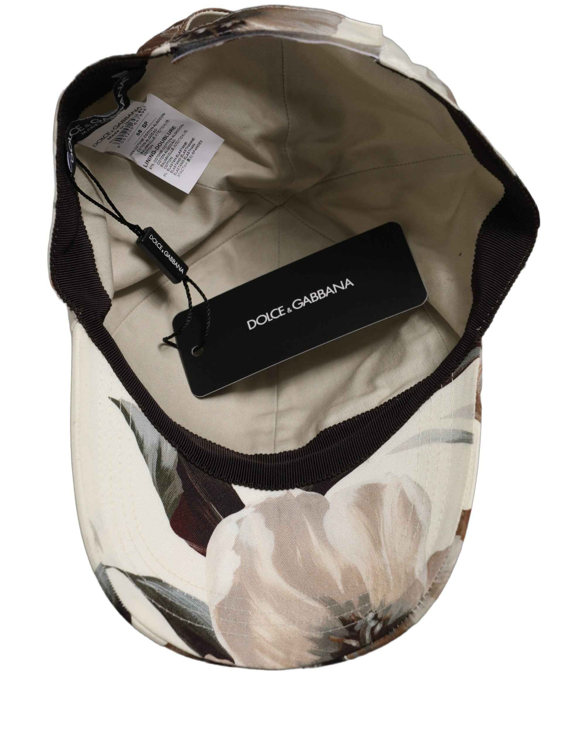 Dolce & Gabbana Men Beige Floral Cotton Baseball Capello Hat