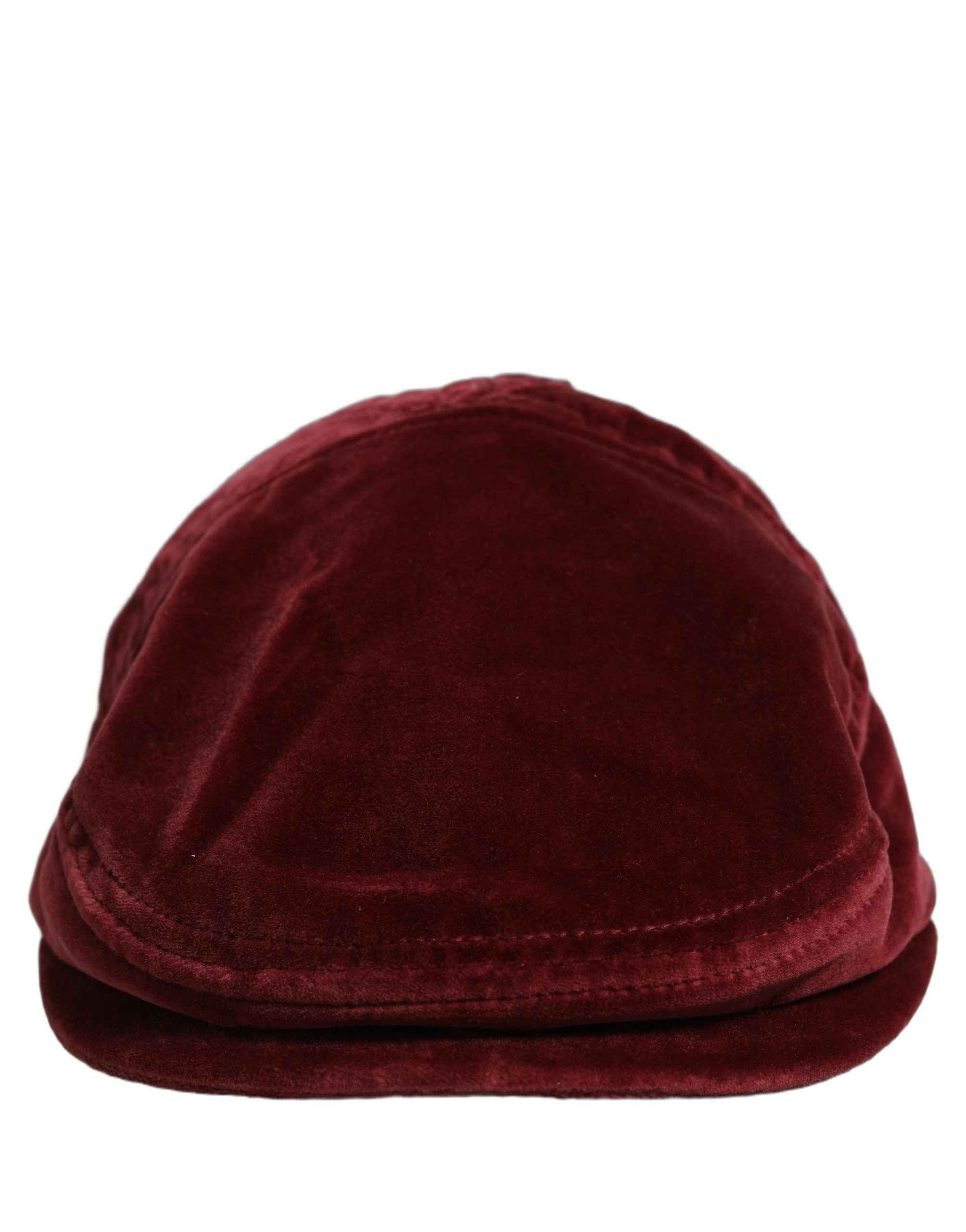 Dolce & Gabbana Men Dark Red Cotton Newsboy Capello Cabbie Hat