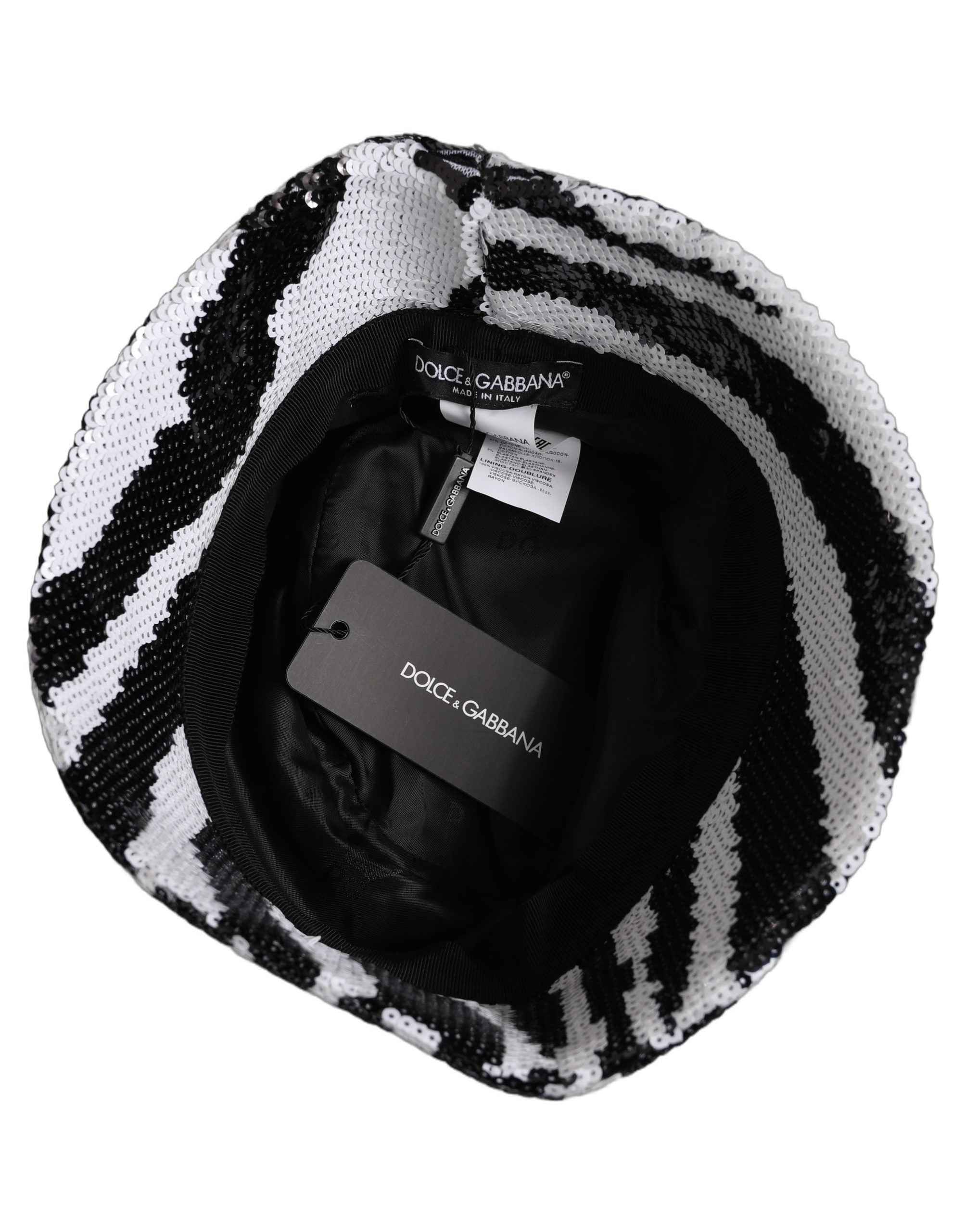 Dolce & Gabbana Men Black White Zebra Sequin Bucket Cap Hat