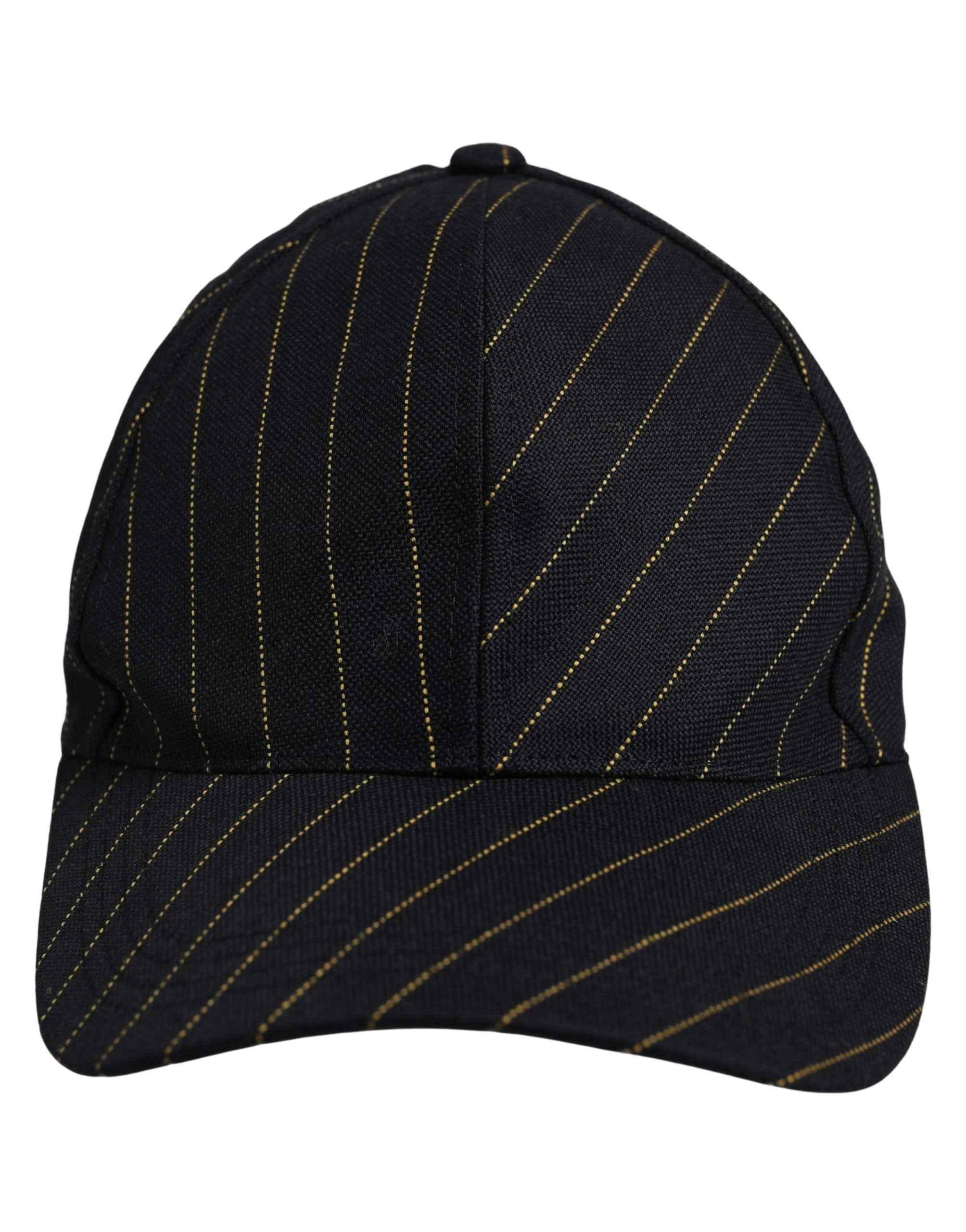 Dolce & Gabbana Black Gold Pinstriped Cotton Baseball Cap Hat