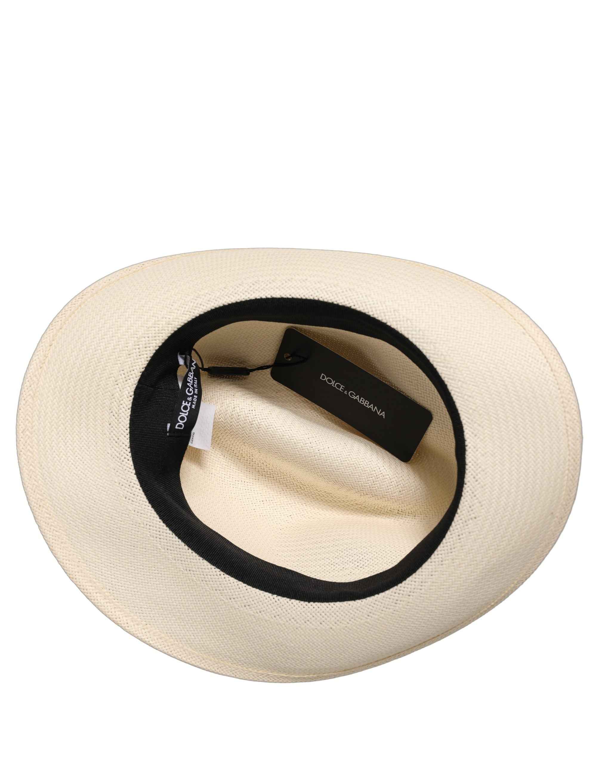 Dolce & Gabbana Men White Paper Straw Fedora Panama Capello Hat