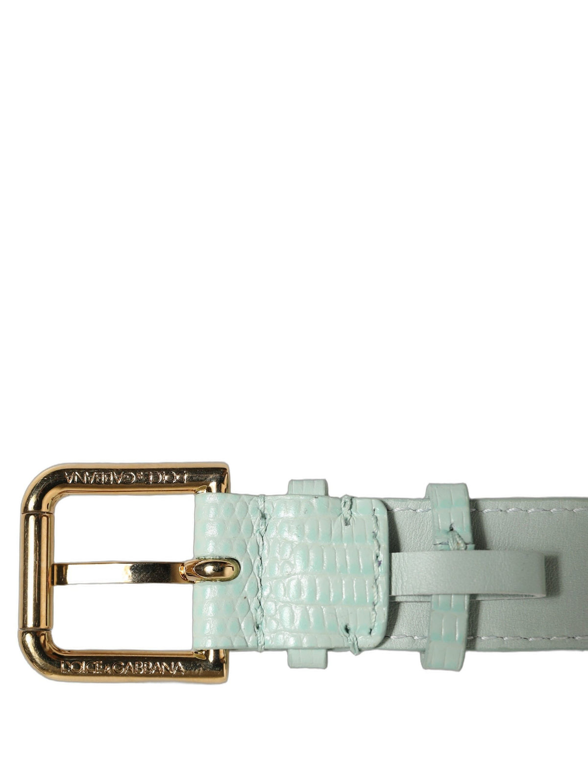 Dolce & Gabbana Green Textured Leather Gold Buckle Belt Strap Bracelet
