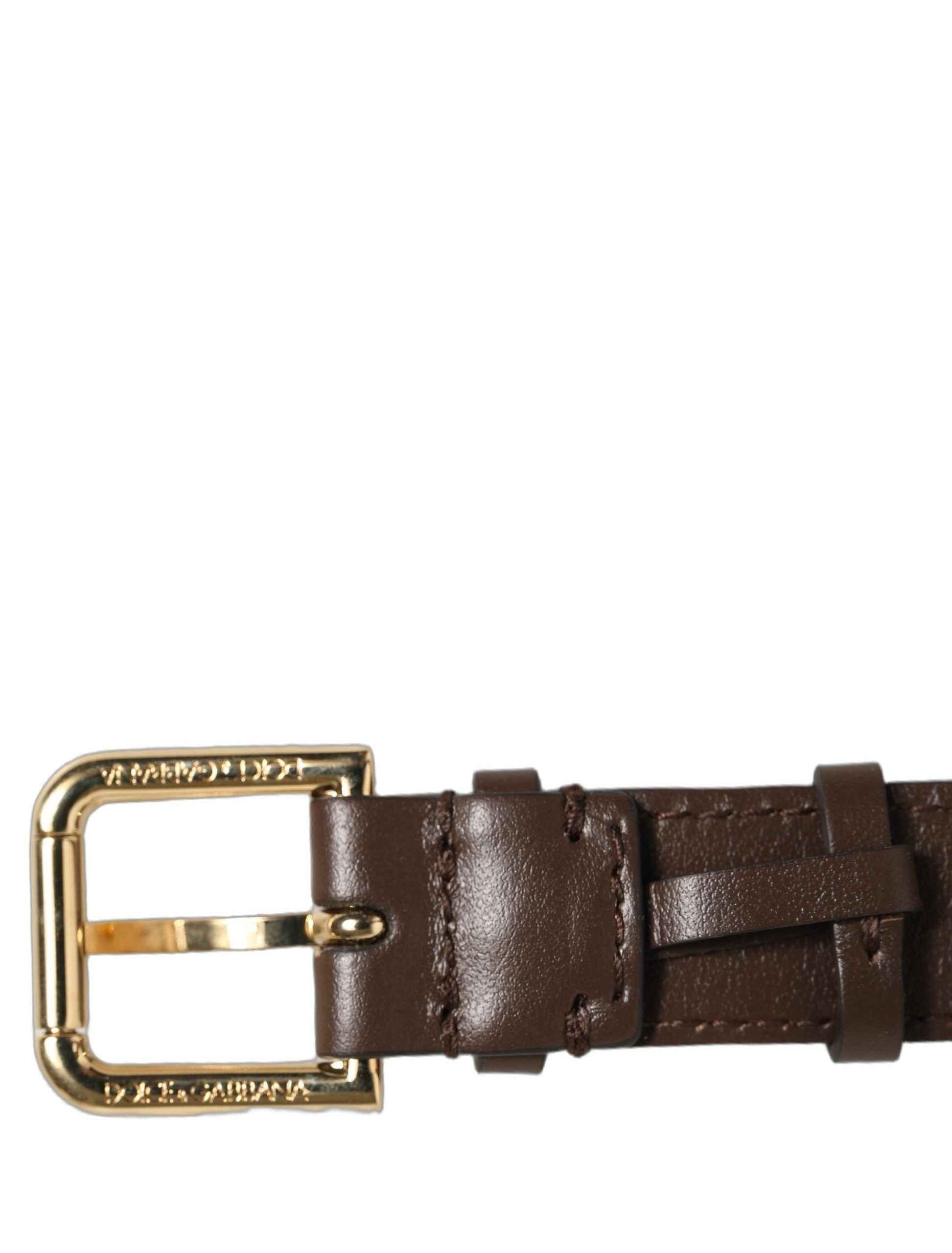 Dolce & Gabbana Brown Calfskin Leather Gold Buckle Belt Strap Bracelet