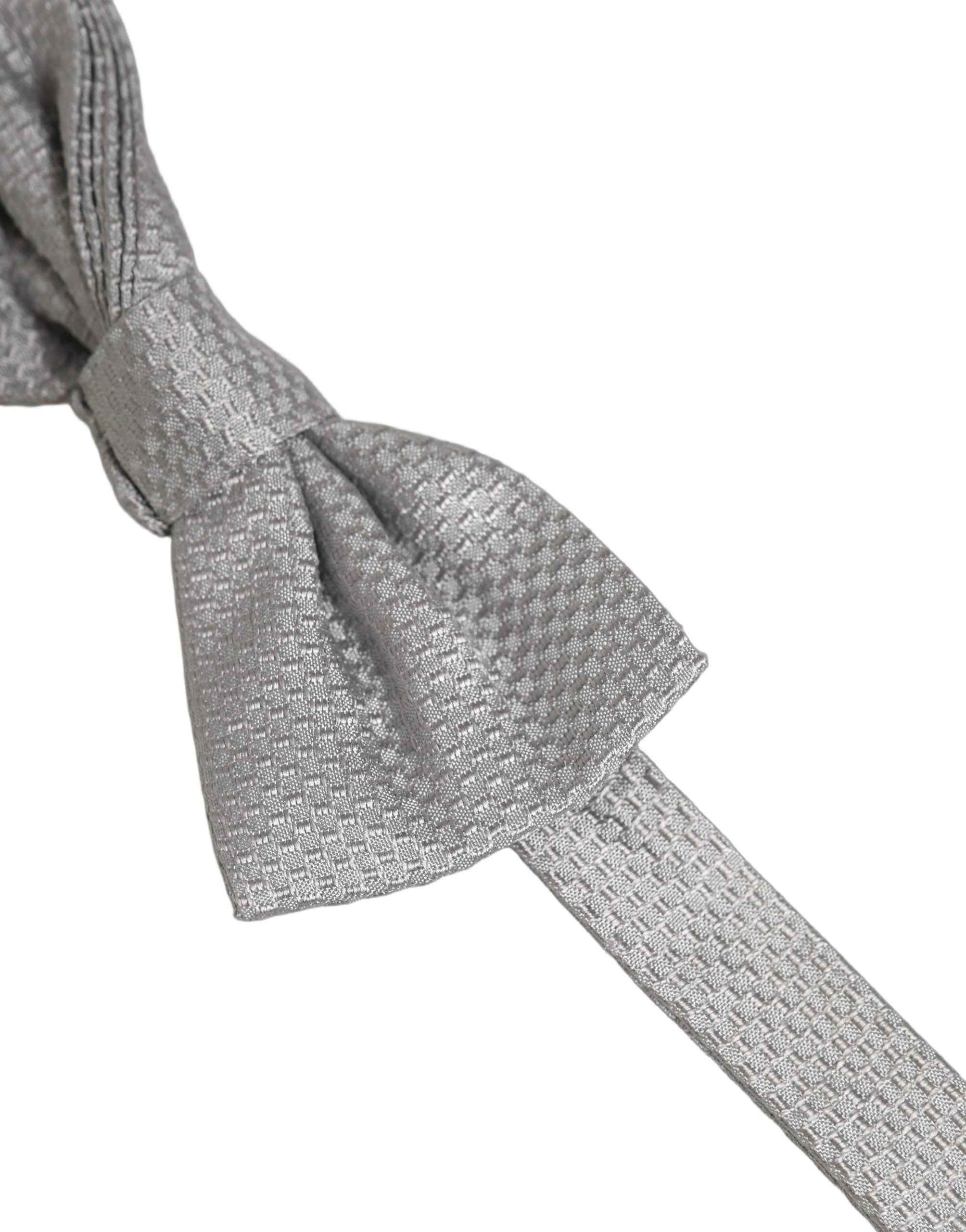 Dolce & Gabbana Men Gray 100% Silk Adjustable Neck Papillon Bow Tie