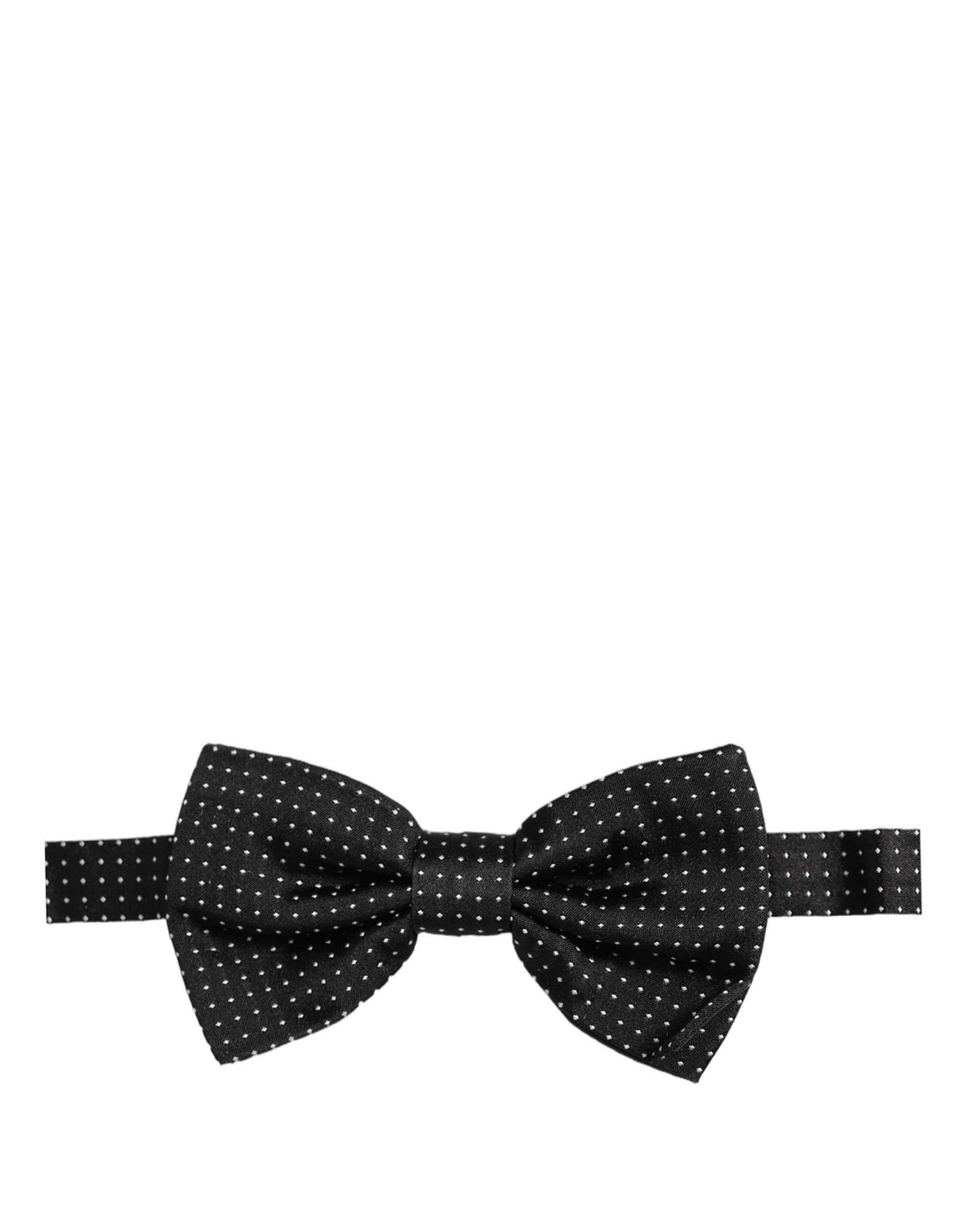 Dolce & Gabbana Men Black Polka Dot Silk Adjustable Neck Papillon Bow Tie