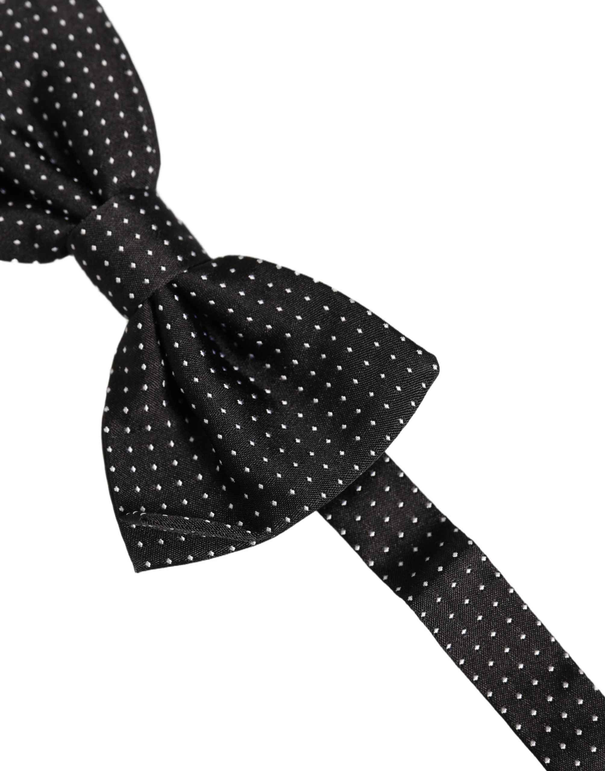 Dolce & Gabbana Men Black Polka Dot Silk Adjustable Neck Papillon Bow Tie