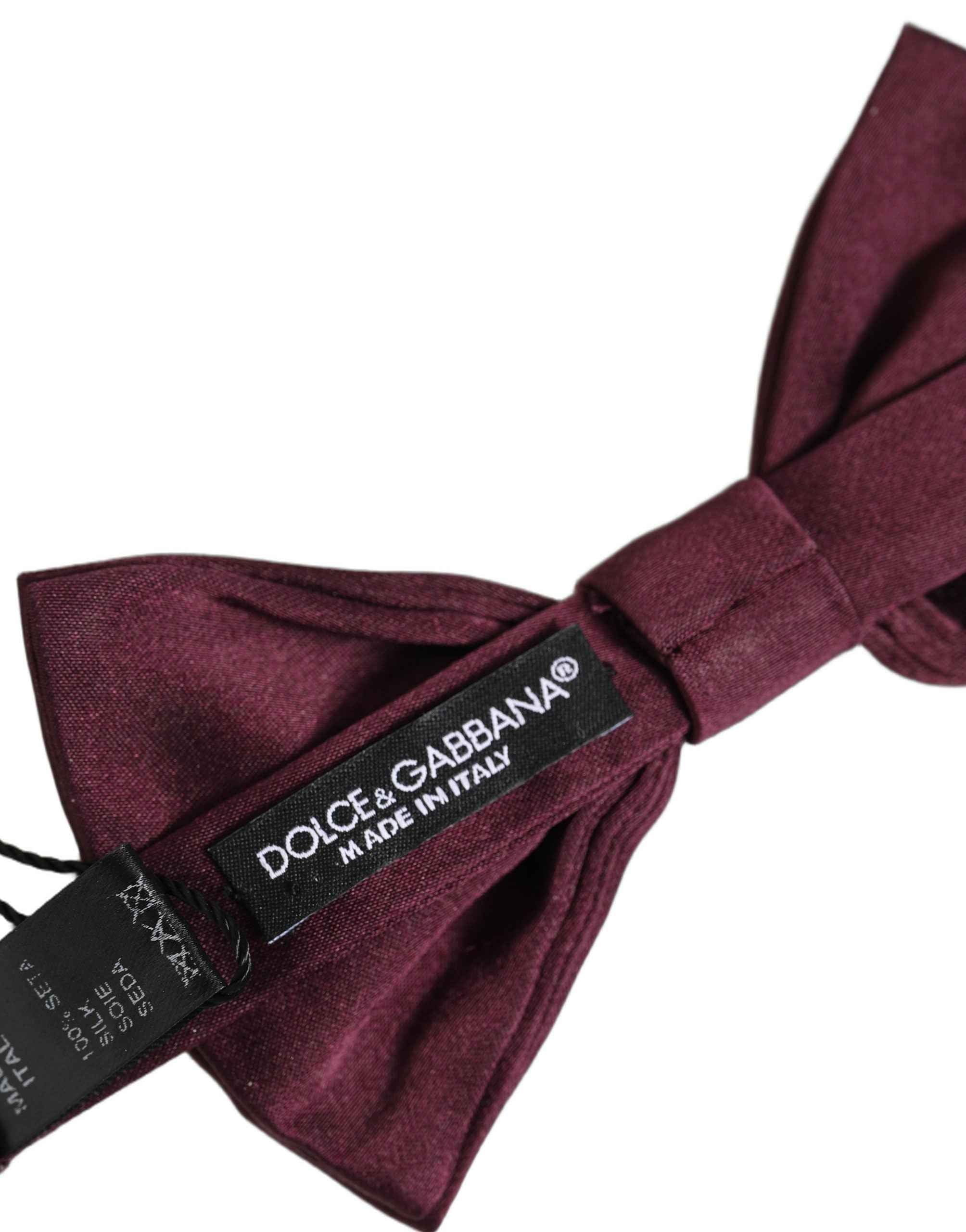 Dolce & Gabbana Men Maroon 100% Silk Adjustable Neck Papillon Bow Tie