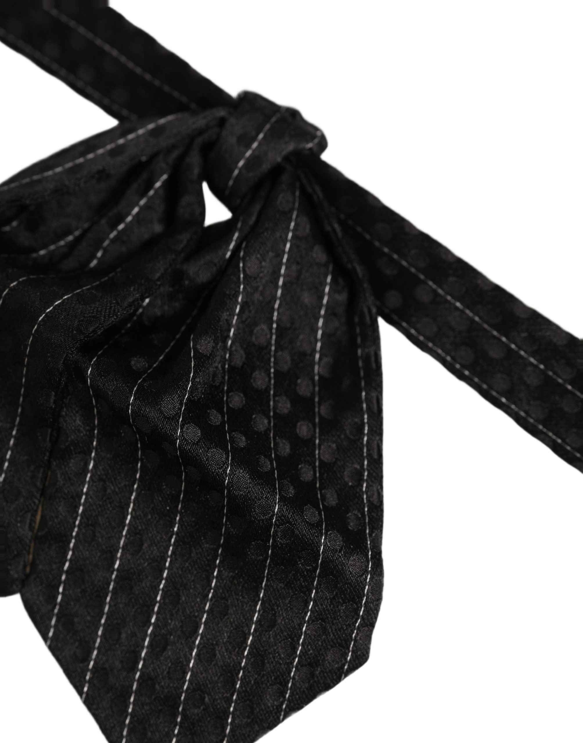 Dolce & Gabbana Men Black Pinstripe Silk Adjustable Neck Papillon Bow Tie