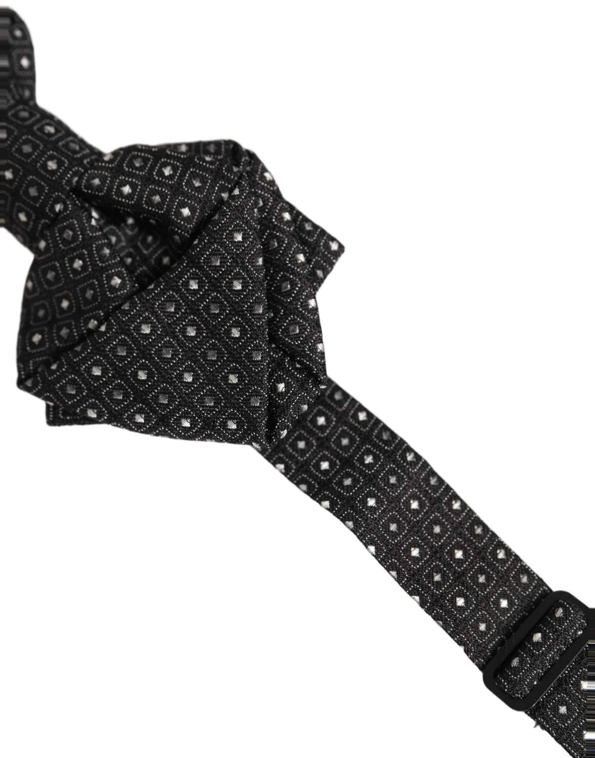 Dolce & Gabbana Men Black Polka Dot Silk Adjustable Neck Papillon Bow Tie