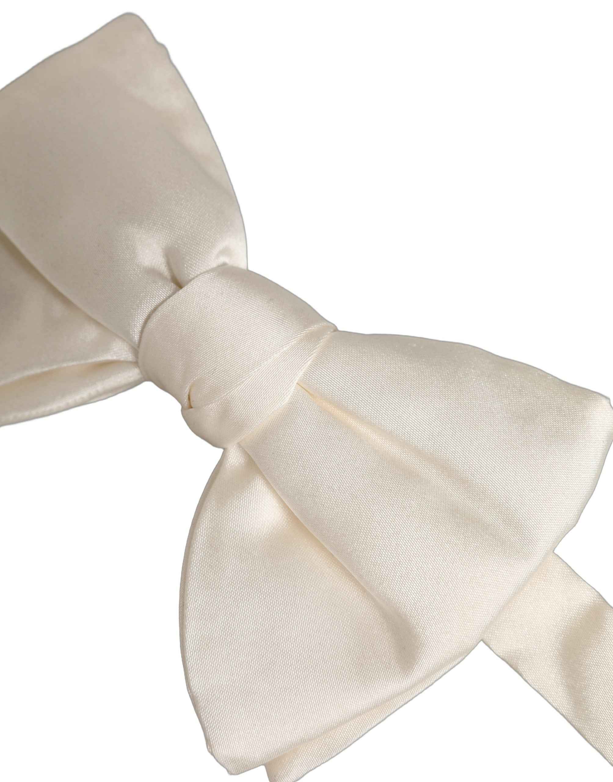 Dolce & Gabbana Men White 100% Silk Adjustable Neck Papillon Bow Tie