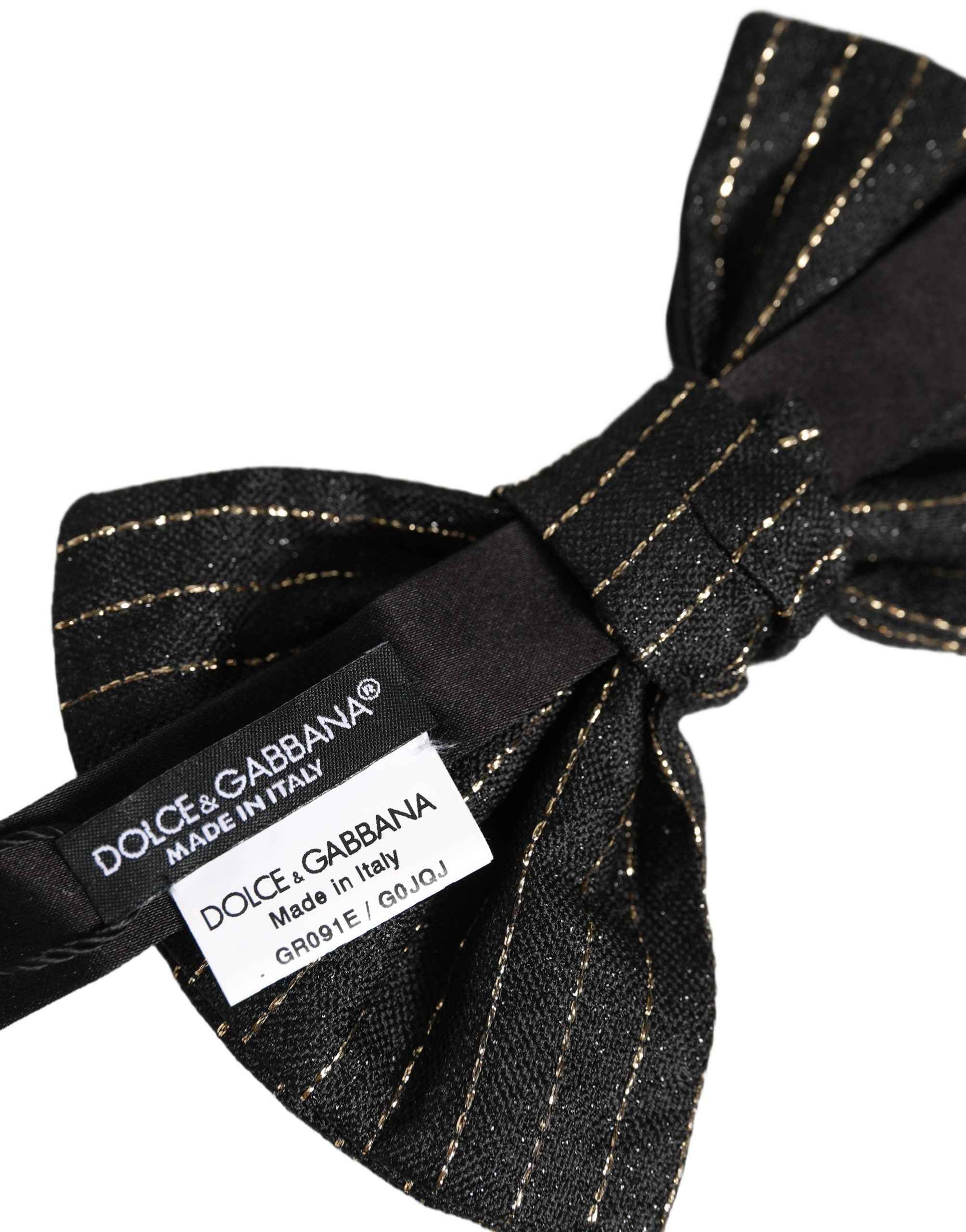 Dolce & Gabbana Men Black Pinstripe Silk Adjustable Neck Papillon Bow Tie