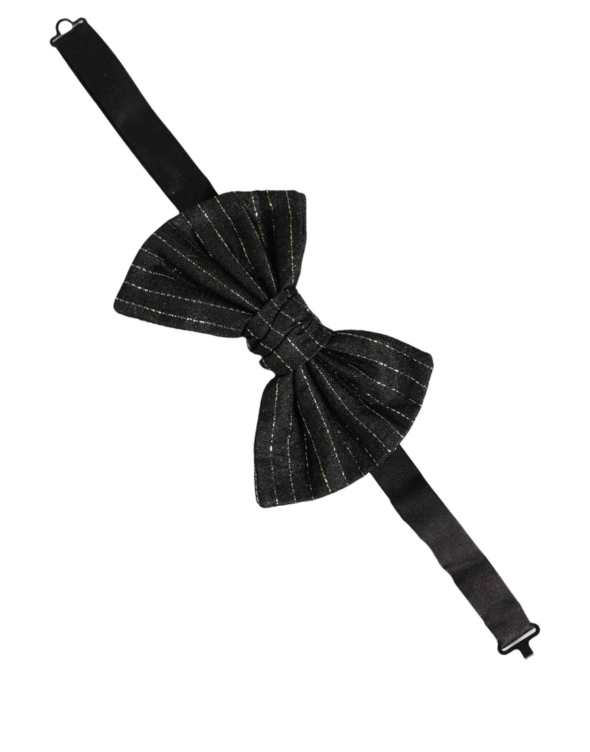 Dolce & Gabbana Men Black Pinstripe Silk Adjustable Neck Papillon Bow Tie
