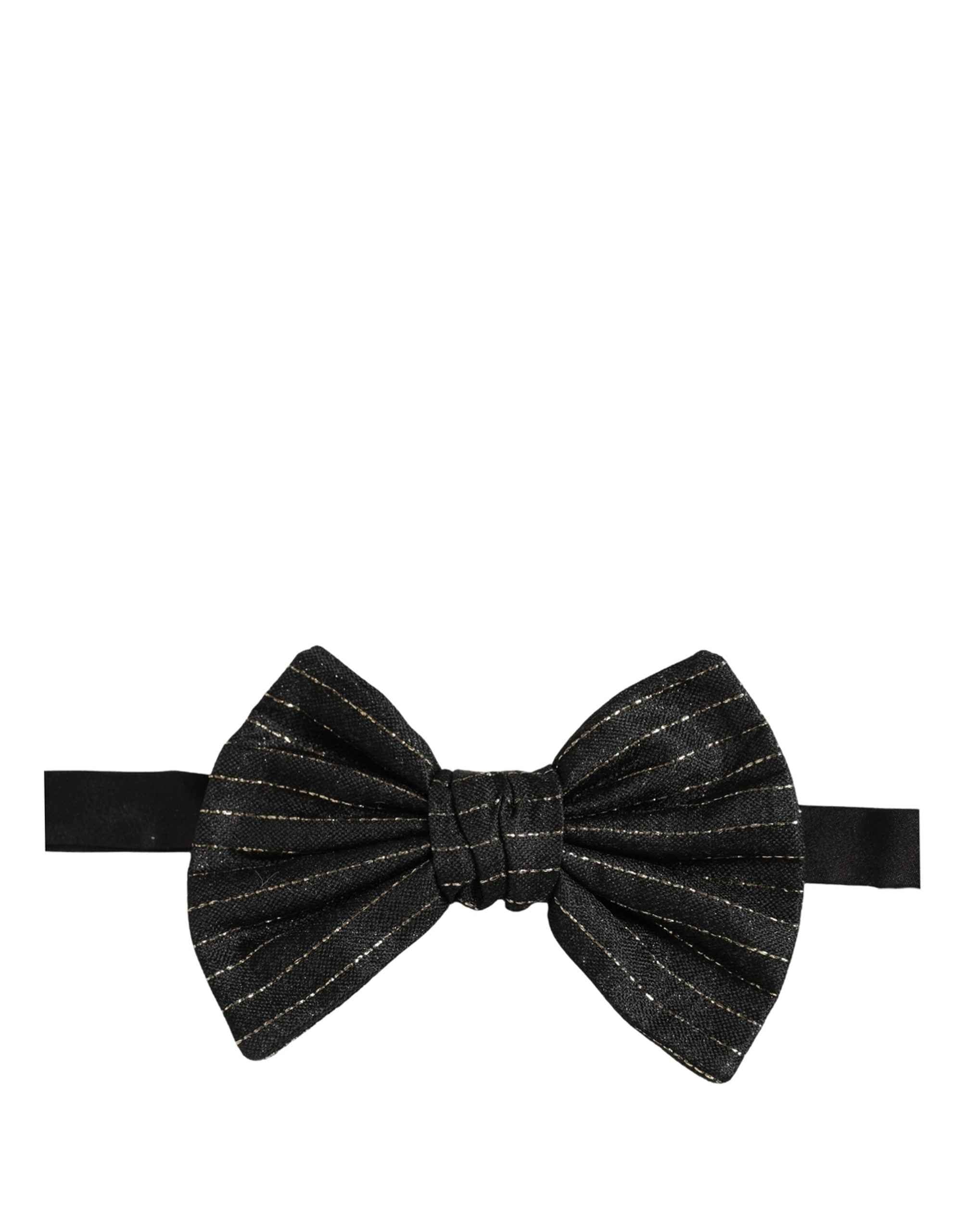 Dolce & Gabbana Men Black Pinstripe Silk Adjustable Neck Papillon Bow Tie
