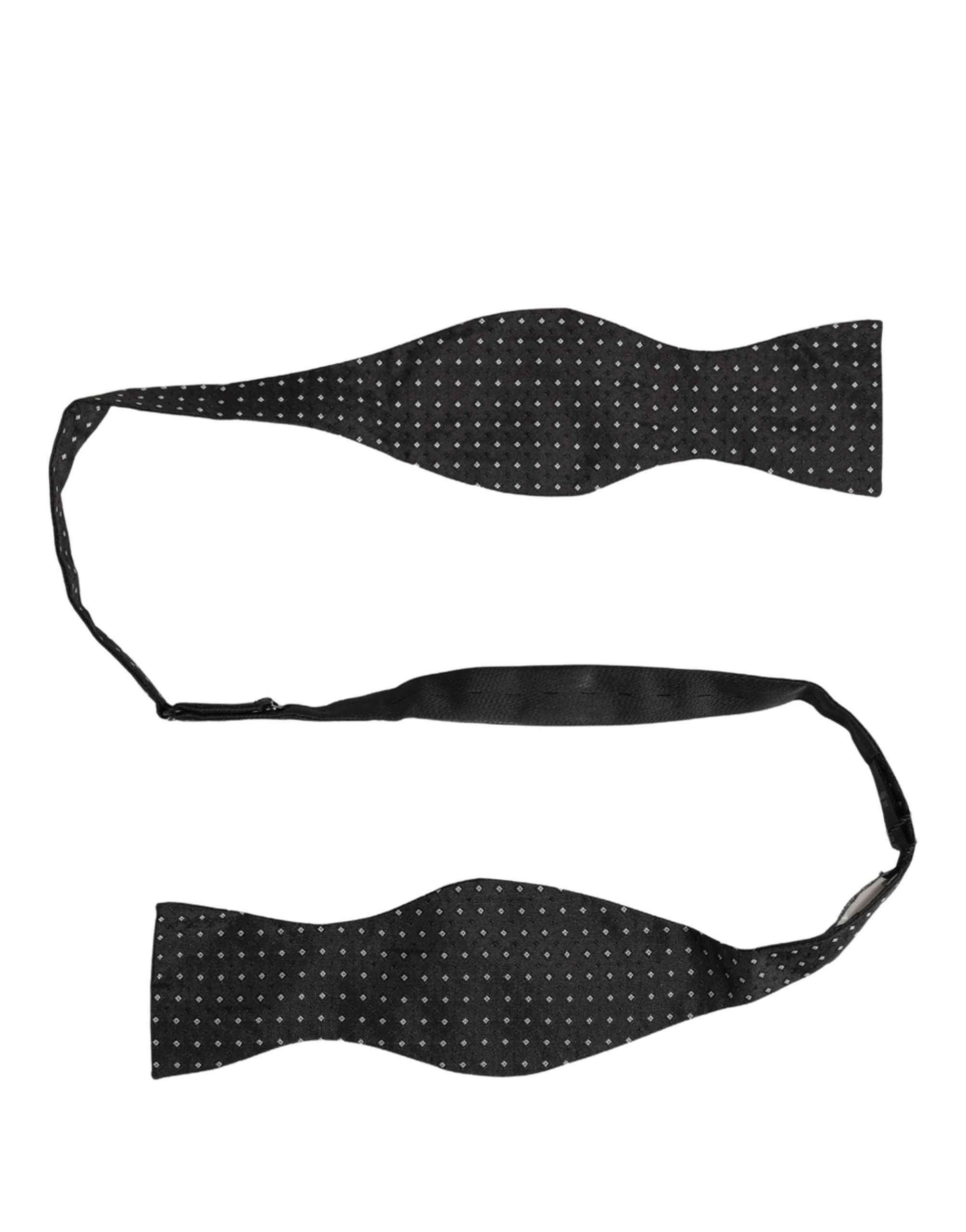 Dolce & Gabbana Black White Polka Dot Adjustable Neck Papillon Bow Tie