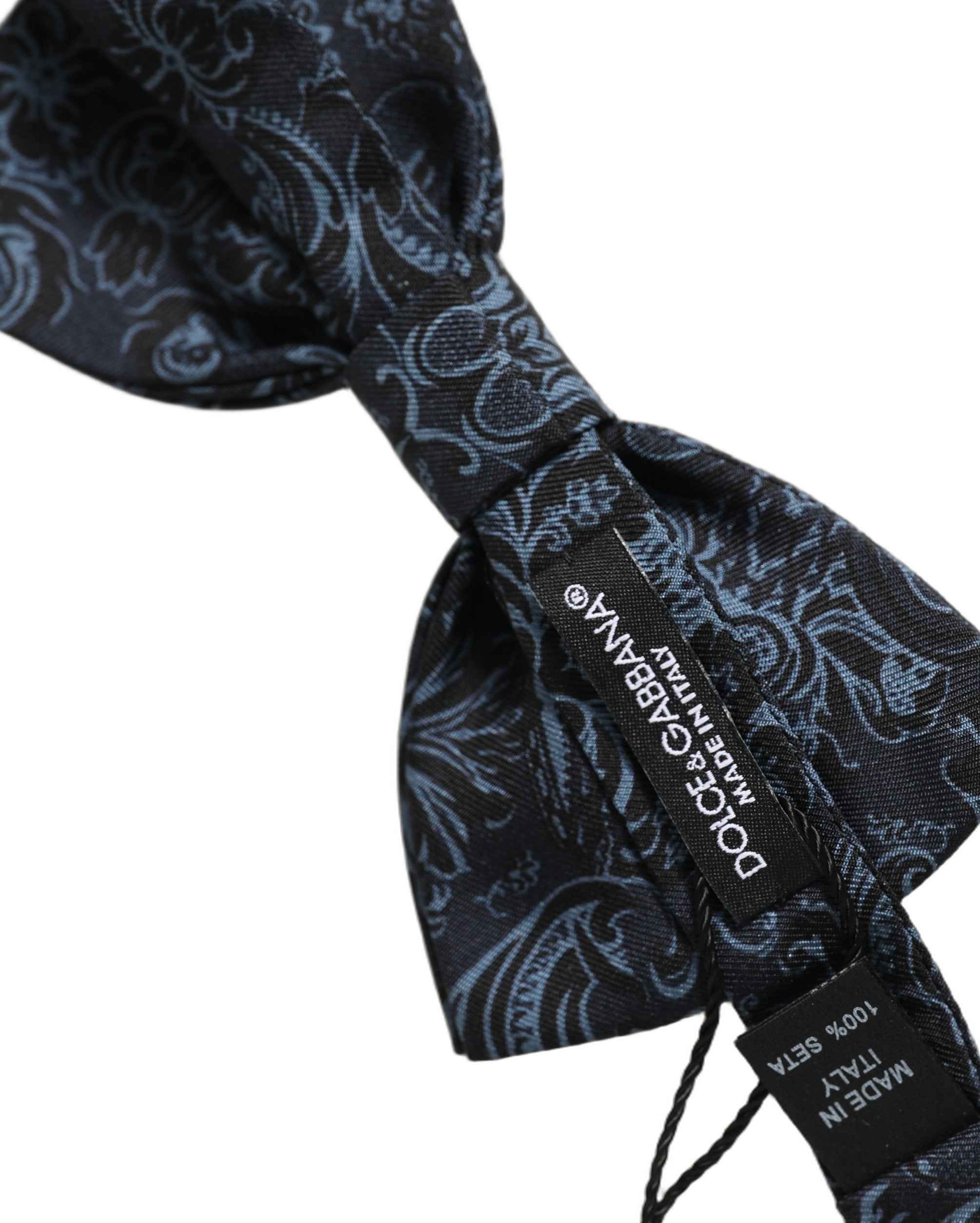 Dolce & Gabbana Men Black Blue Paisley Adjustable Neck Papillon Bow Tie