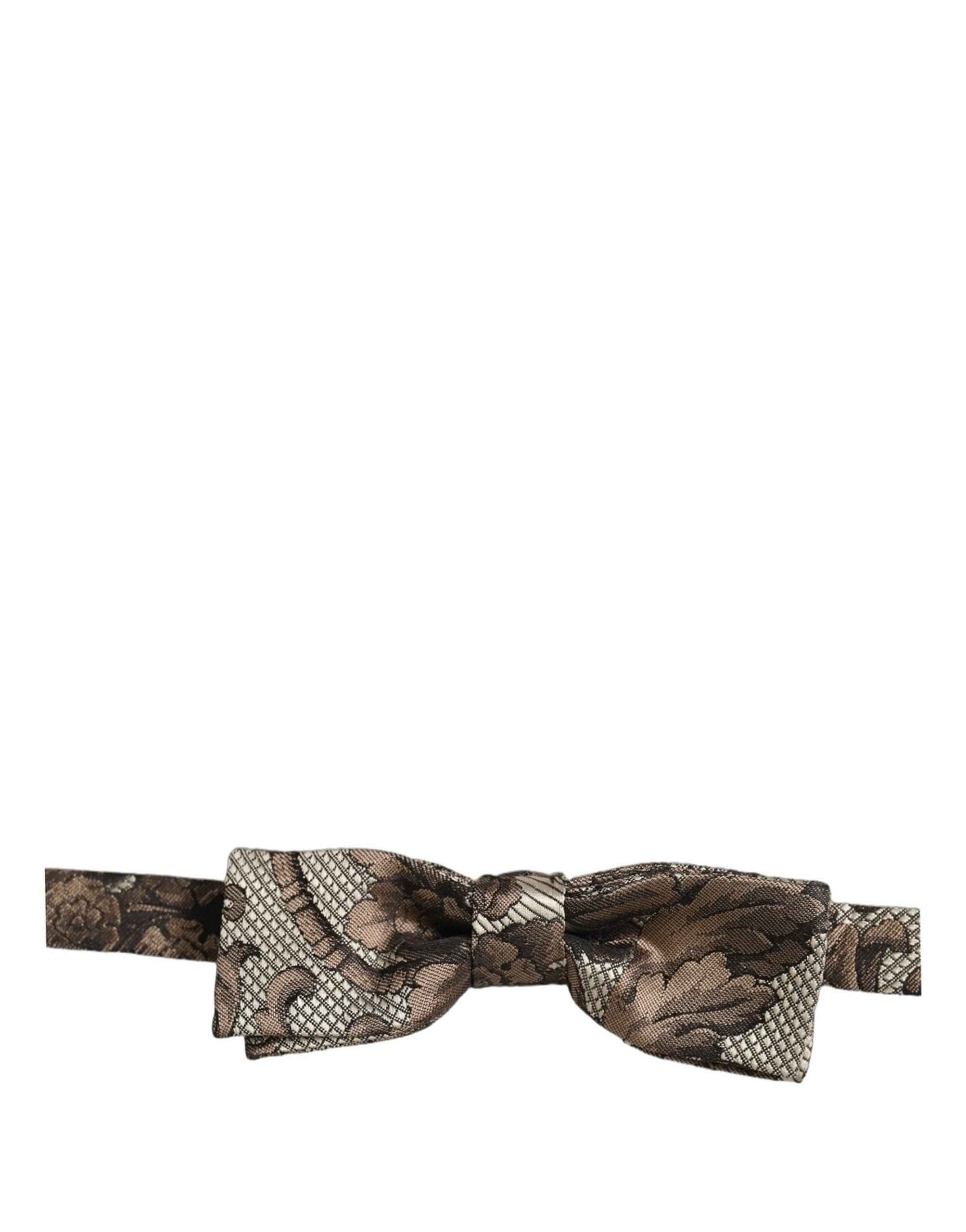 Dolce & Gabbana Men Brown Beige Floral Adjustable Neck Papillon Bow Tie