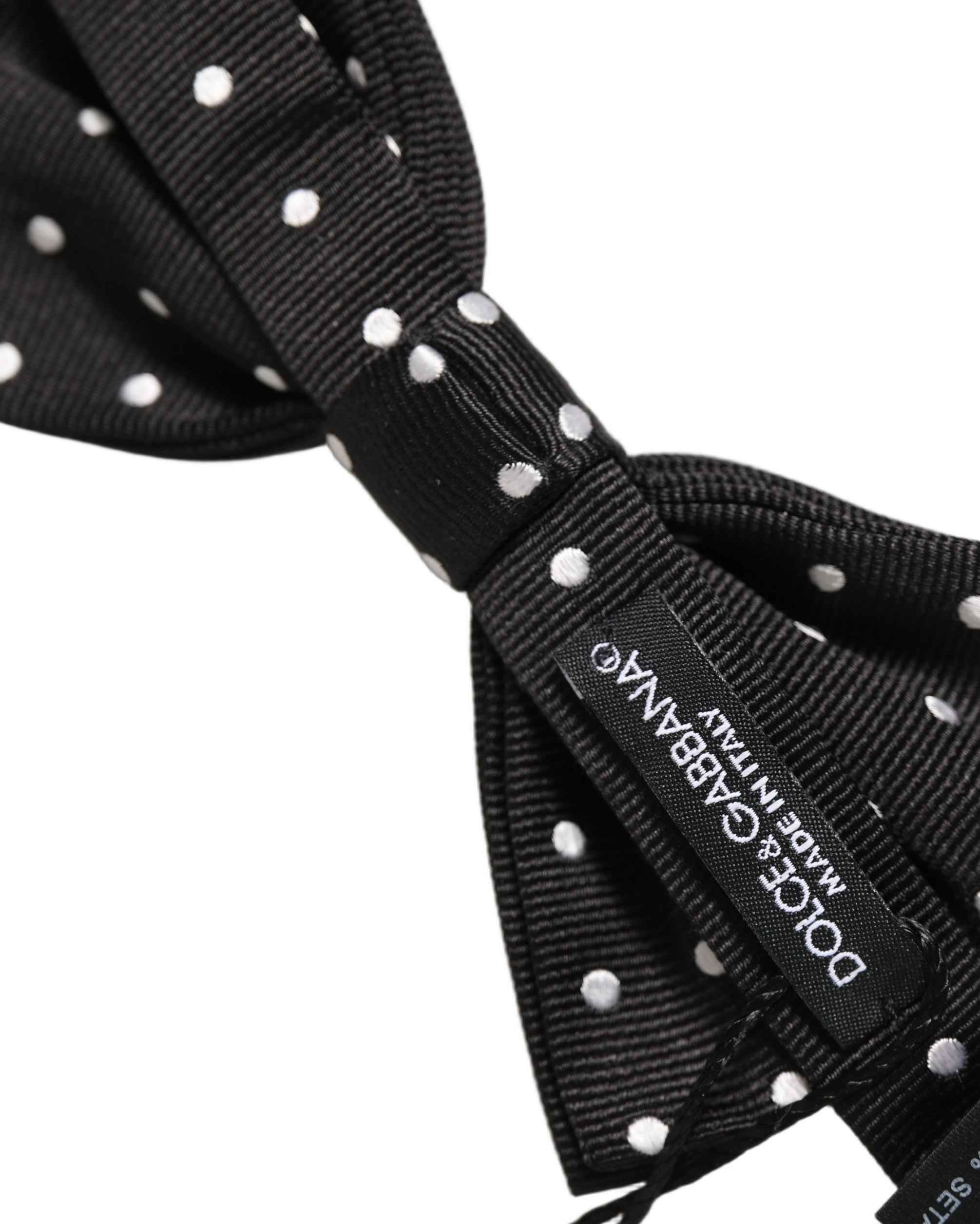 Dolce & Gabbana Black White Polka Dot Adjustable Neck Papillon Bow Tie