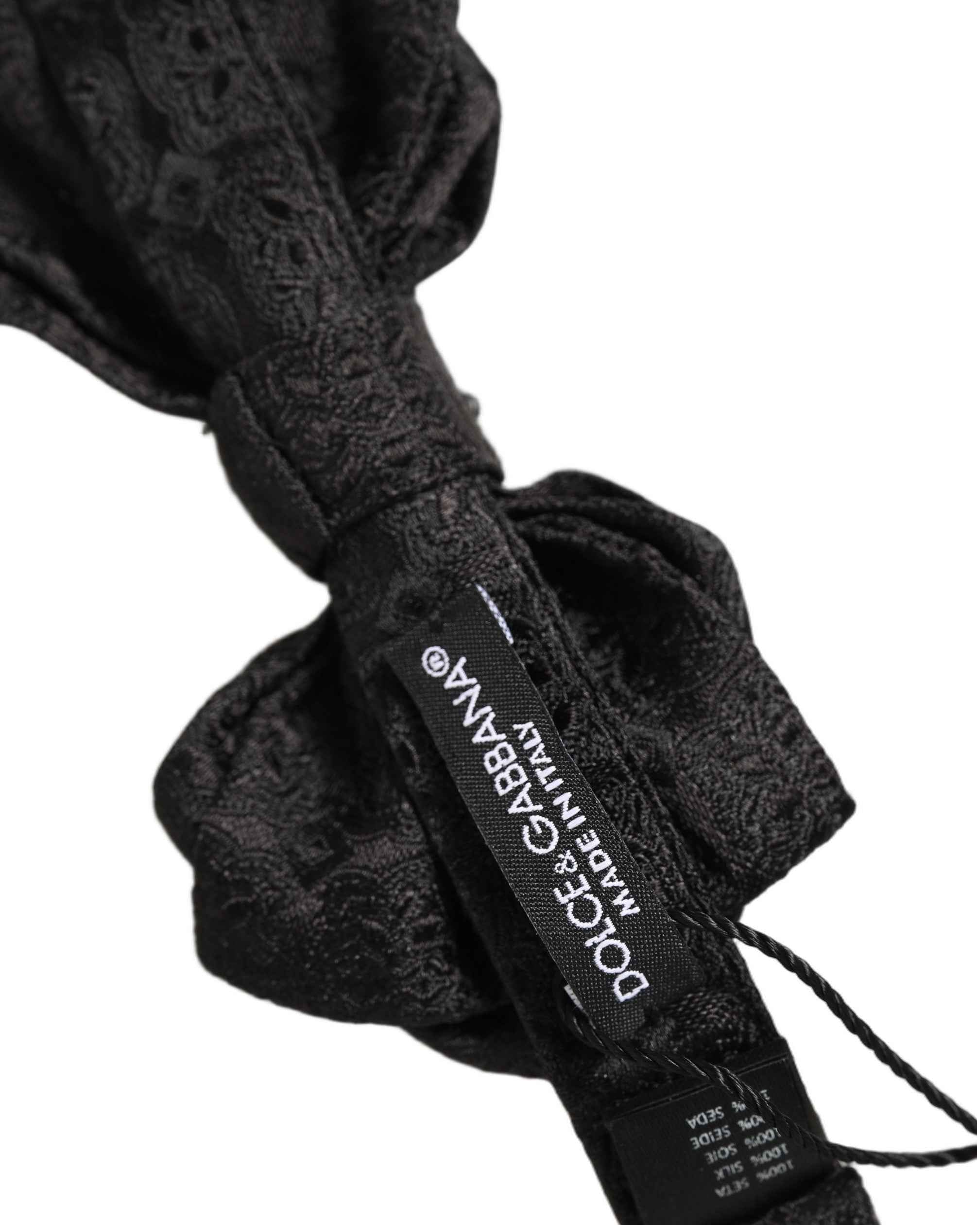 Dolce & Gabbana Men Black Paisley Silk Adjustable Neck Papillon Bow Tie
