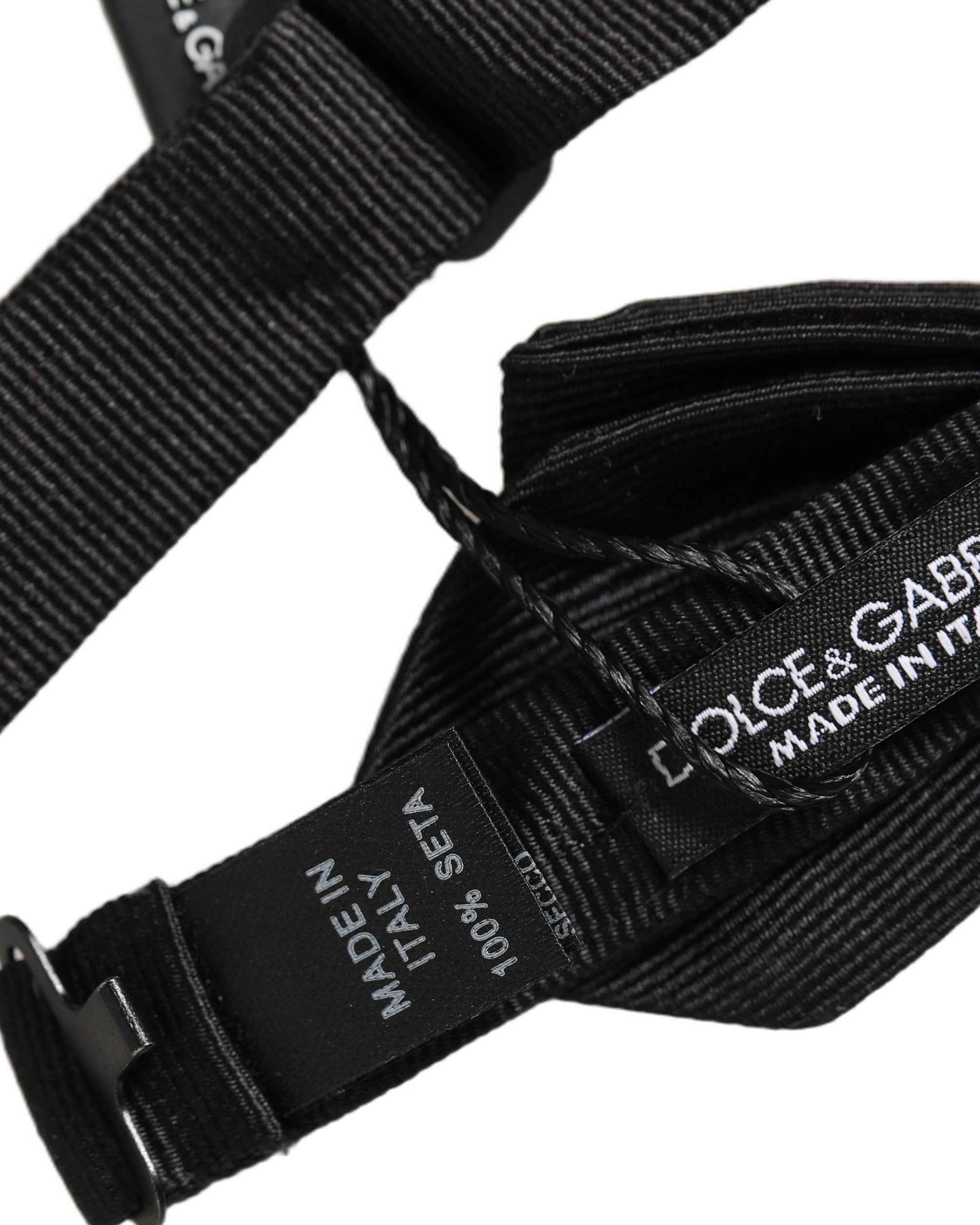 Dolce & Gabbana Men Black 100% Silk Adjustable Neck Papillon Bow Tie