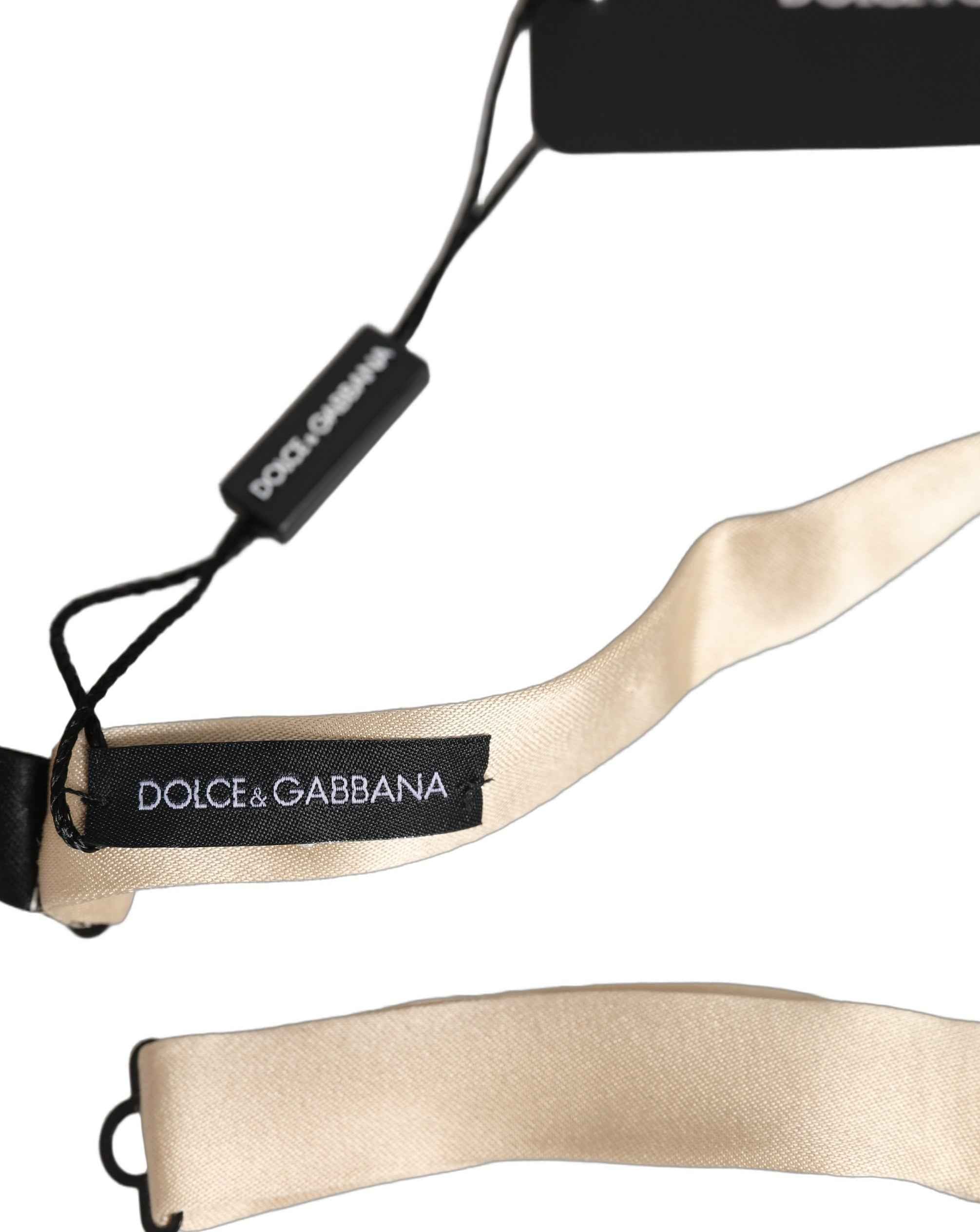 Dolce & Gabbana Men Beige 100% Silk Adjustable Neck Papillon Bow Tie