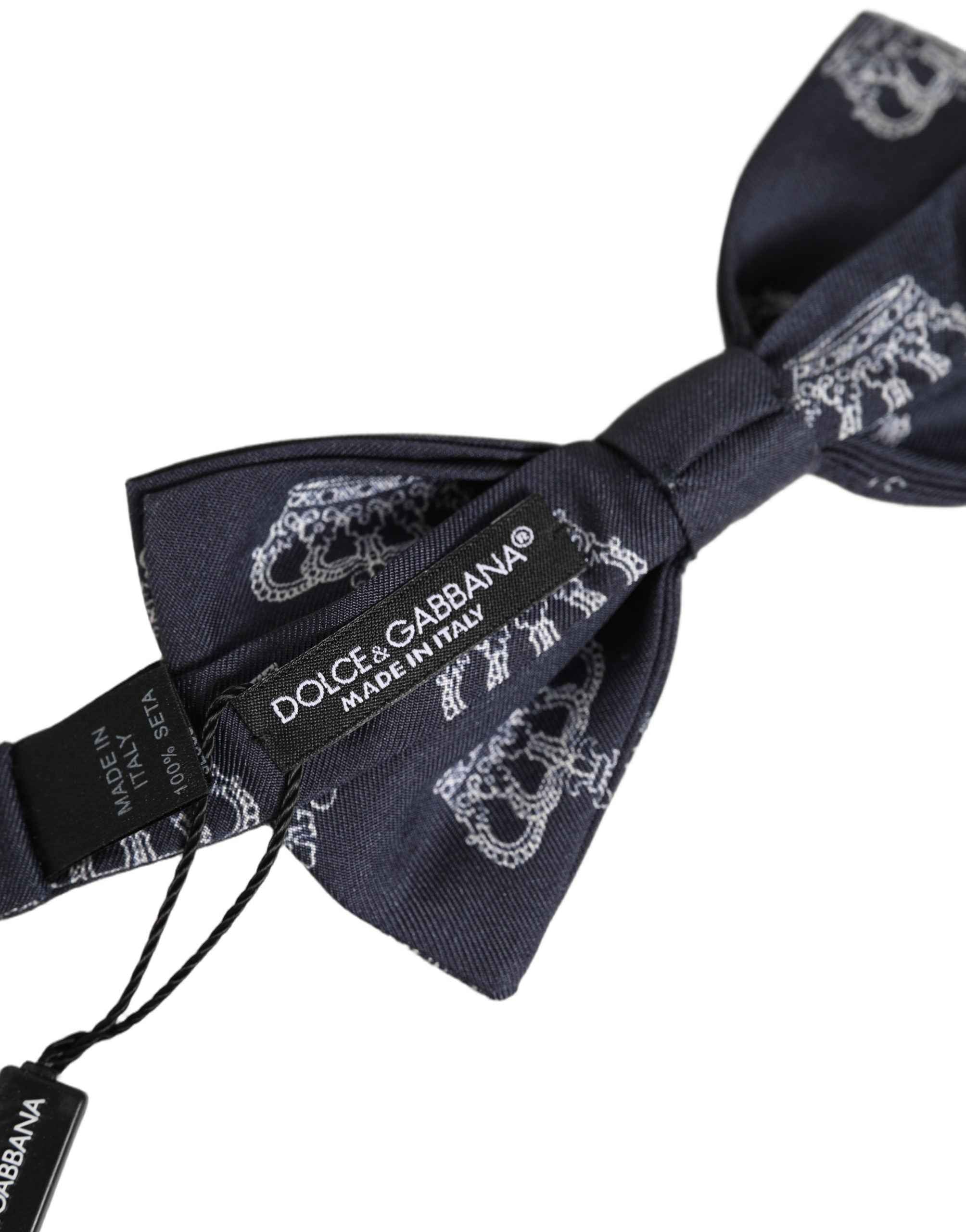 Dolce & Gabbana Men Black Crown Silk Adjustable Neck Papillon Bow Tie
