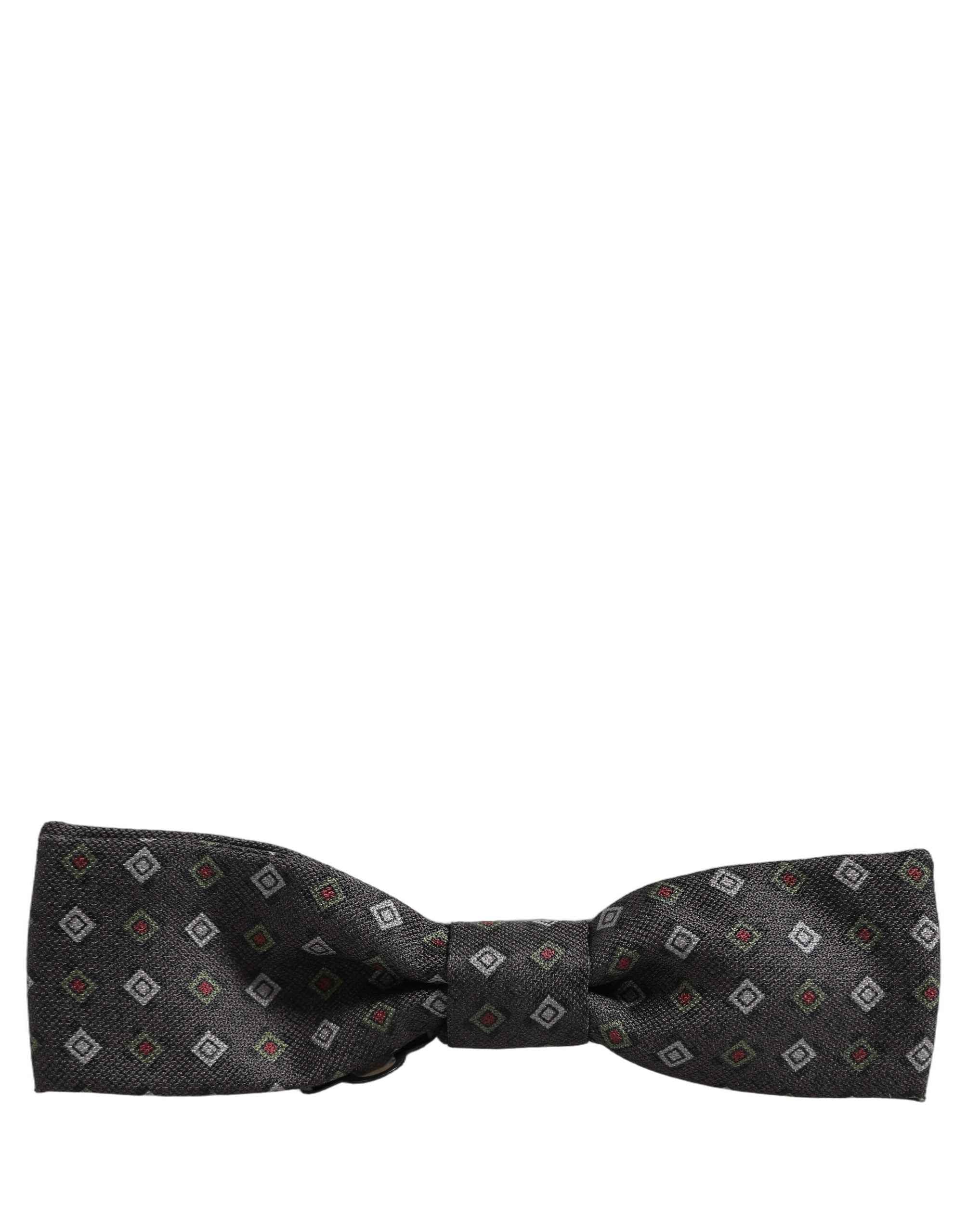 Dolce & Gabbana Men Dark Gray Geometric Adjustable Bow Tie