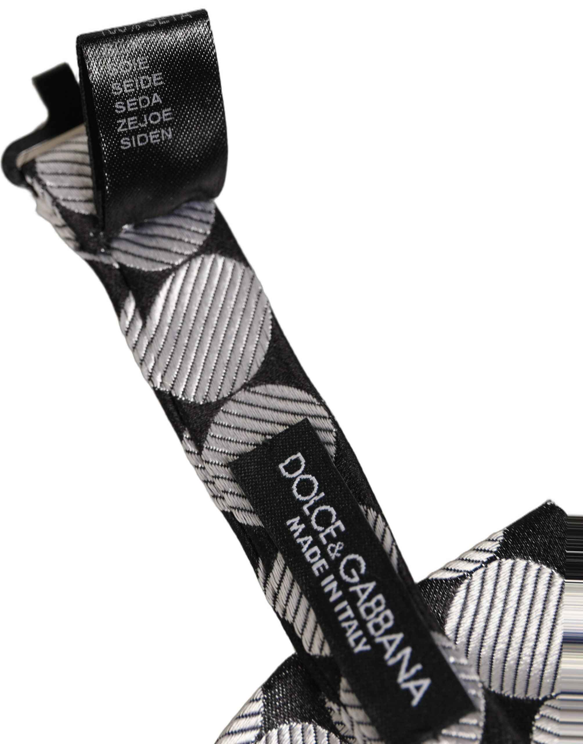 Dolce & Gabbana Men Black Silver Circles Adjustable Neck Papillon Bow Tie