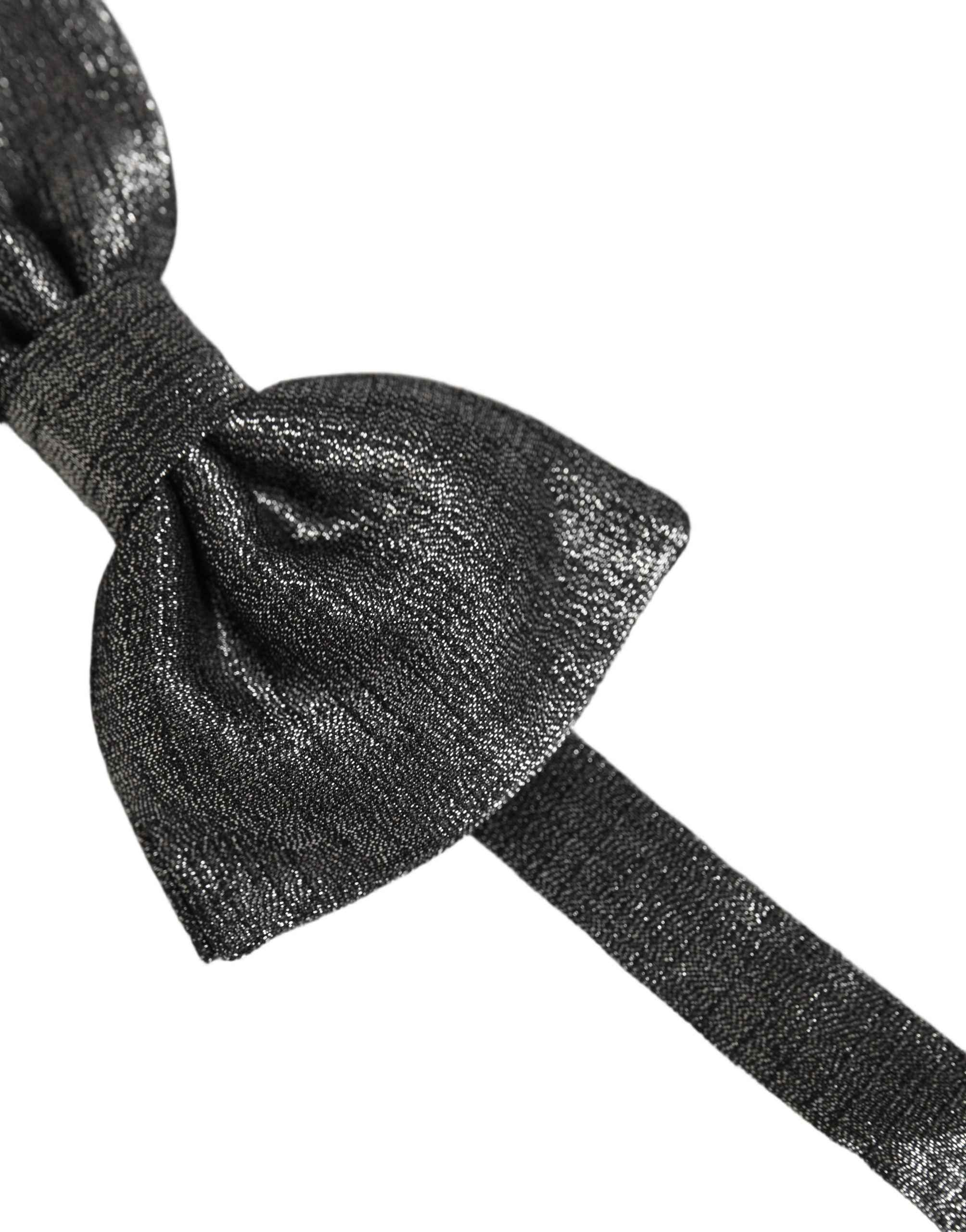 Dolce & Gabbana Men Metallic Black Silk Adjustable Neck Papillon Bow Tie