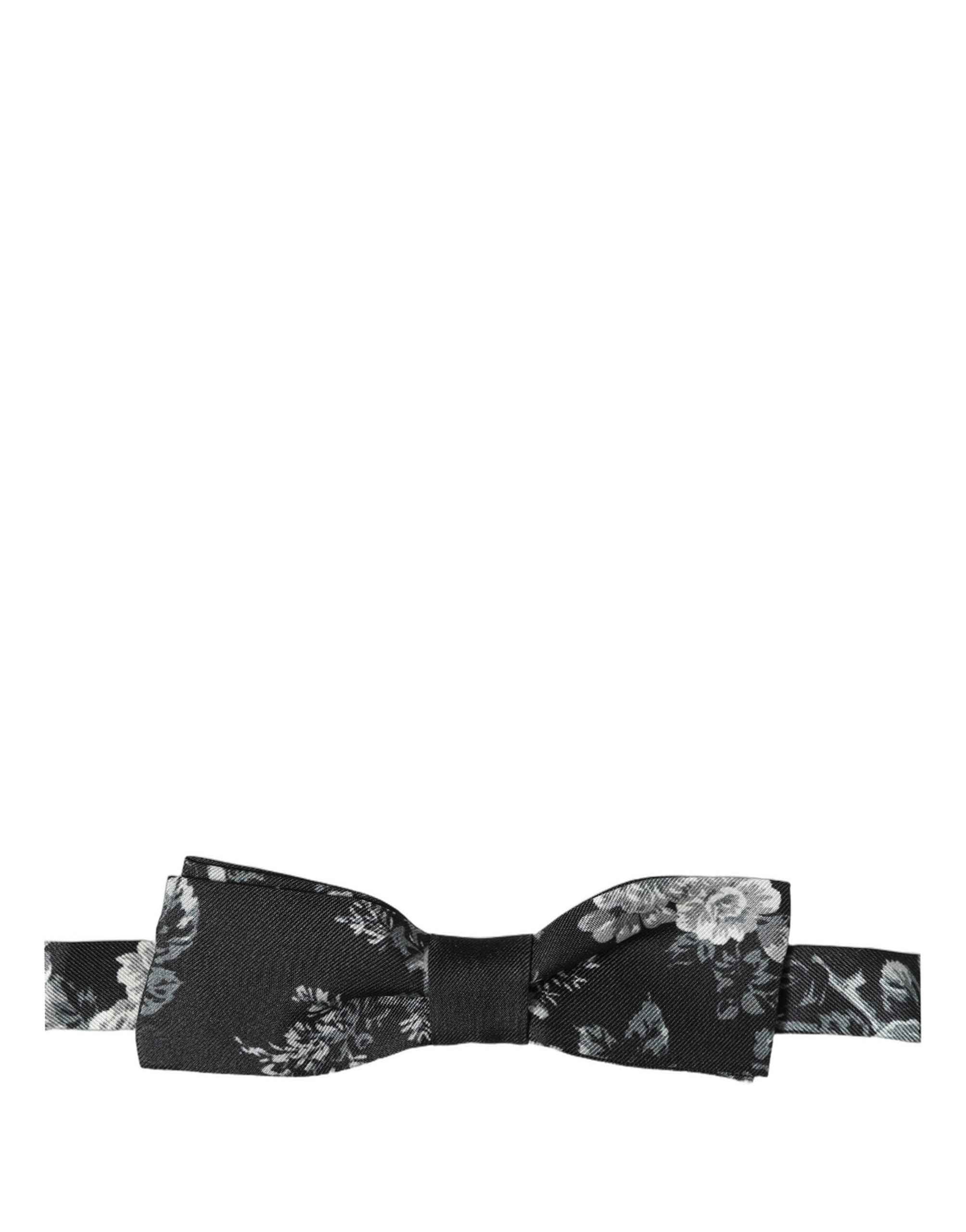 Dolce & Gabbana Black Floral Silk Adjustable Neck Men Papillon Bow Tie