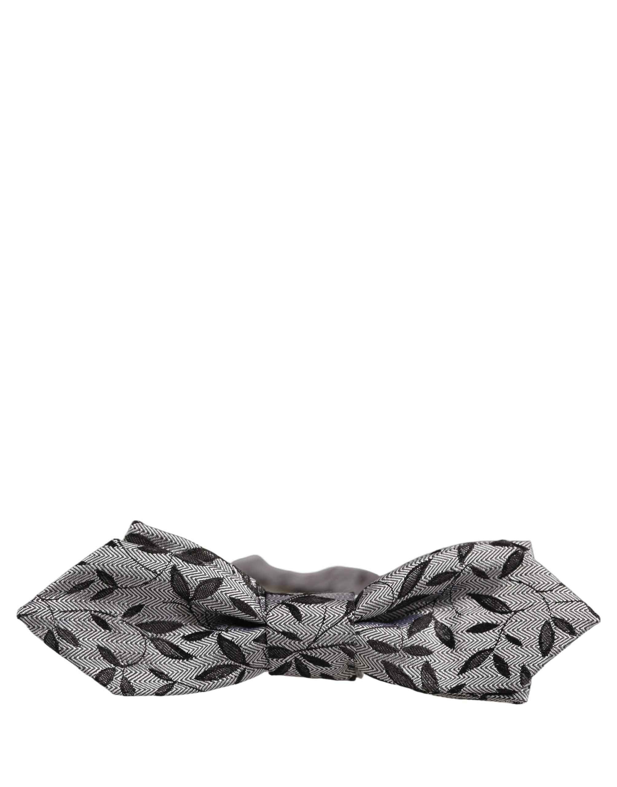 Dolce & Gabbana Men Gray Abstract Silk Adjustable Neck Papillon Bow Tie