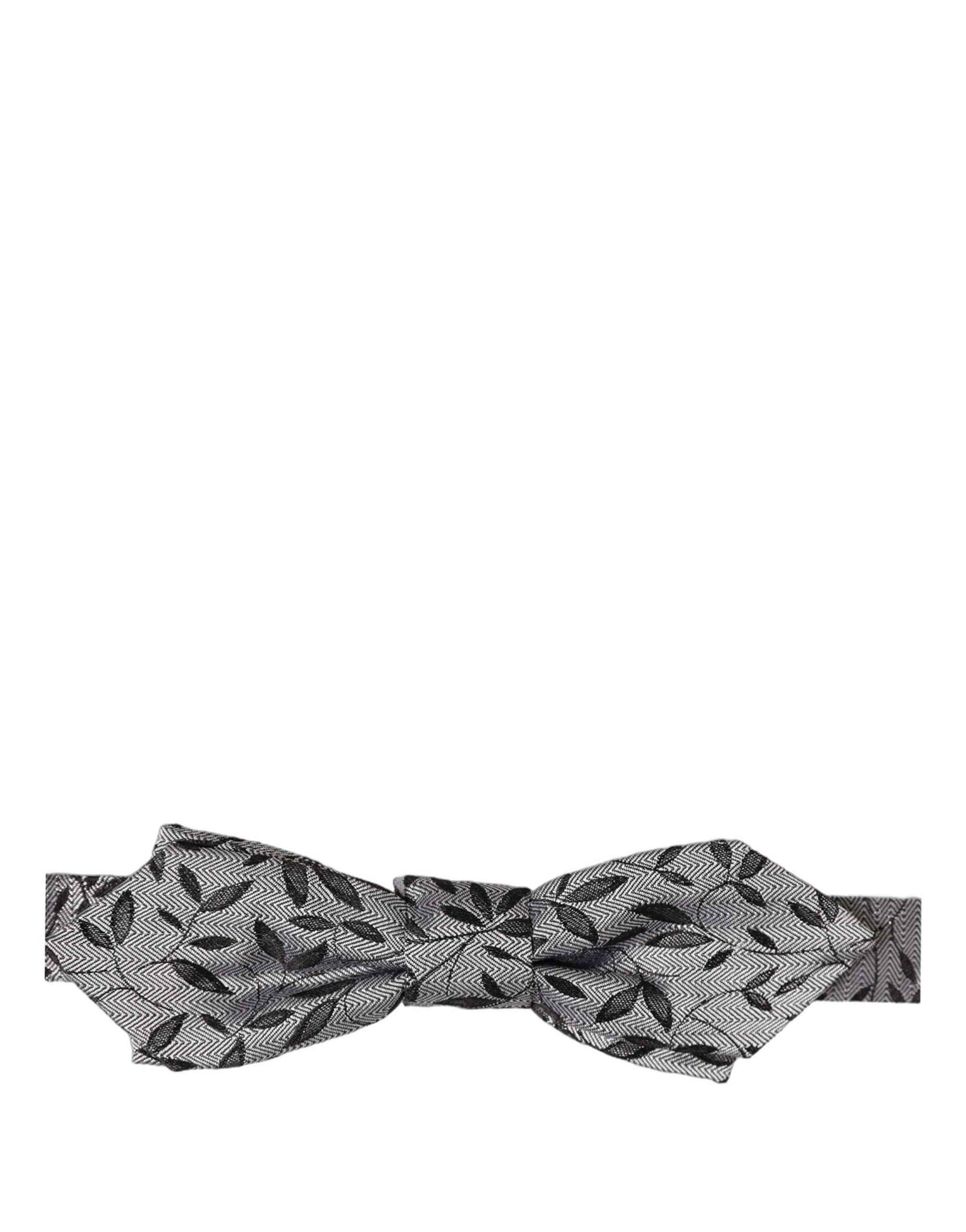 Dolce & Gabbana Men Gray Abstract Silk Adjustable Neck Papillon Bow Tie
