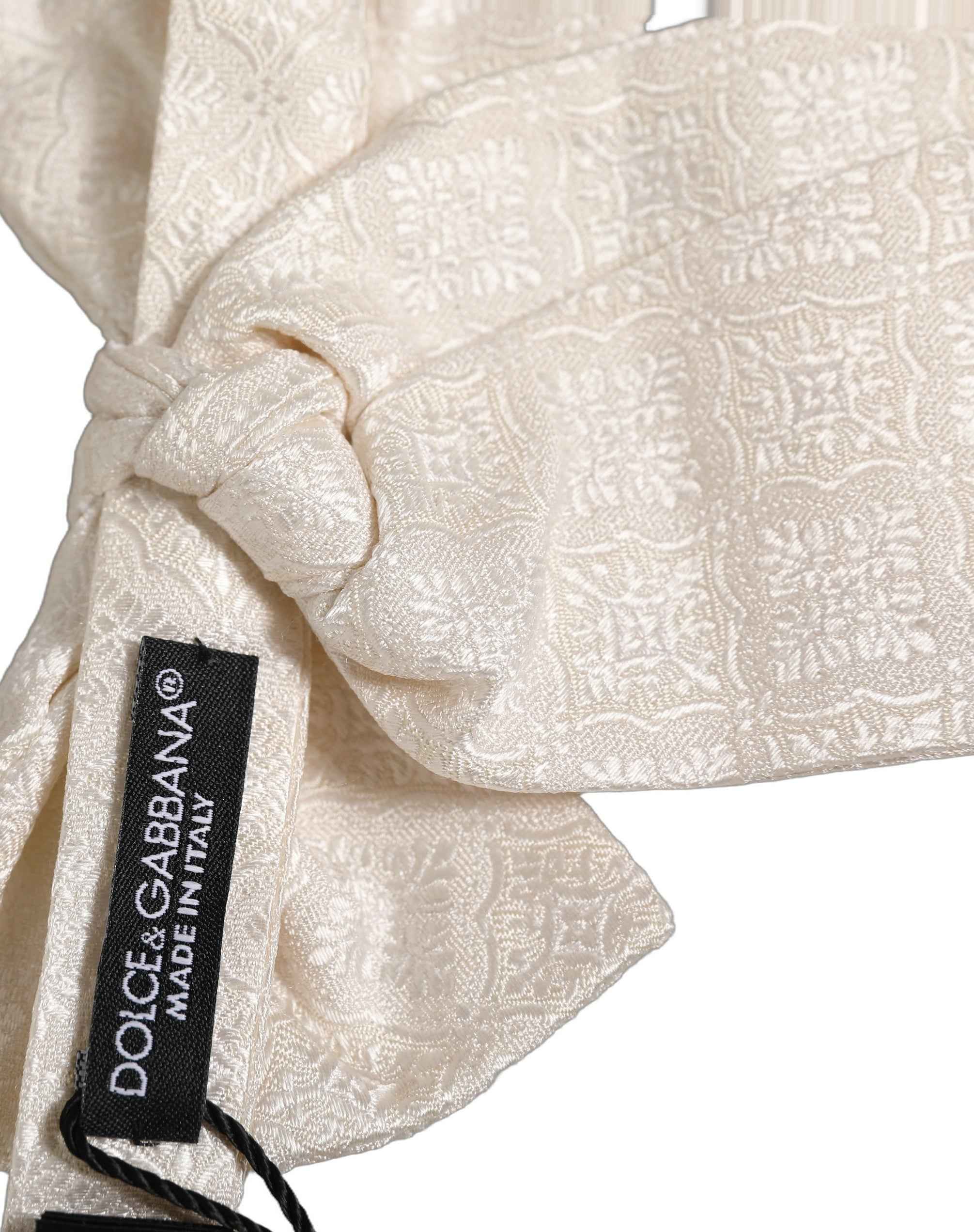 Dolce & Gabbana Men White Jacquard Silk Adjustable Neck Papillon Bow Tie