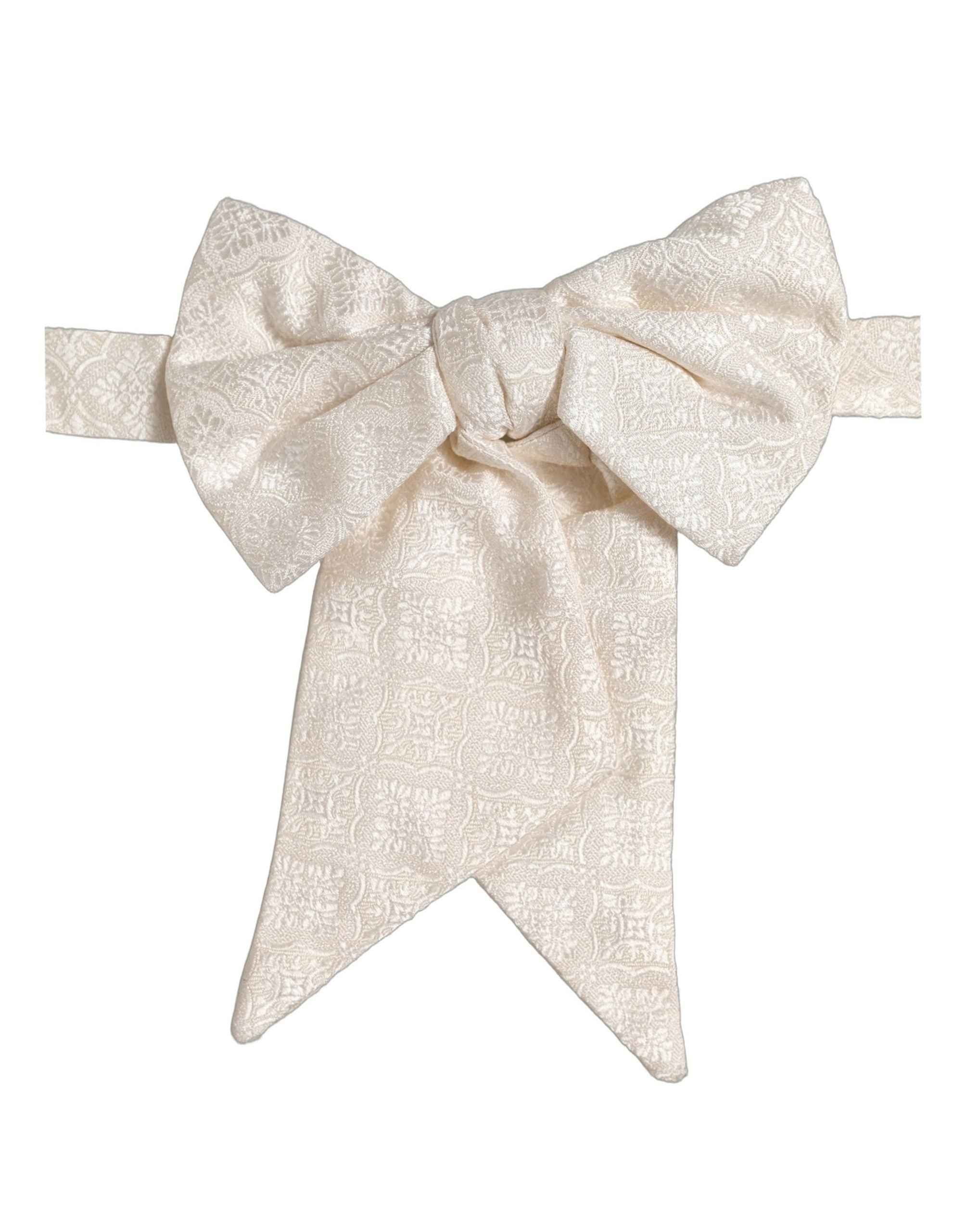 Dolce & Gabbana Men White Jacquard Silk Adjustable Neck Papillon Bow Tie