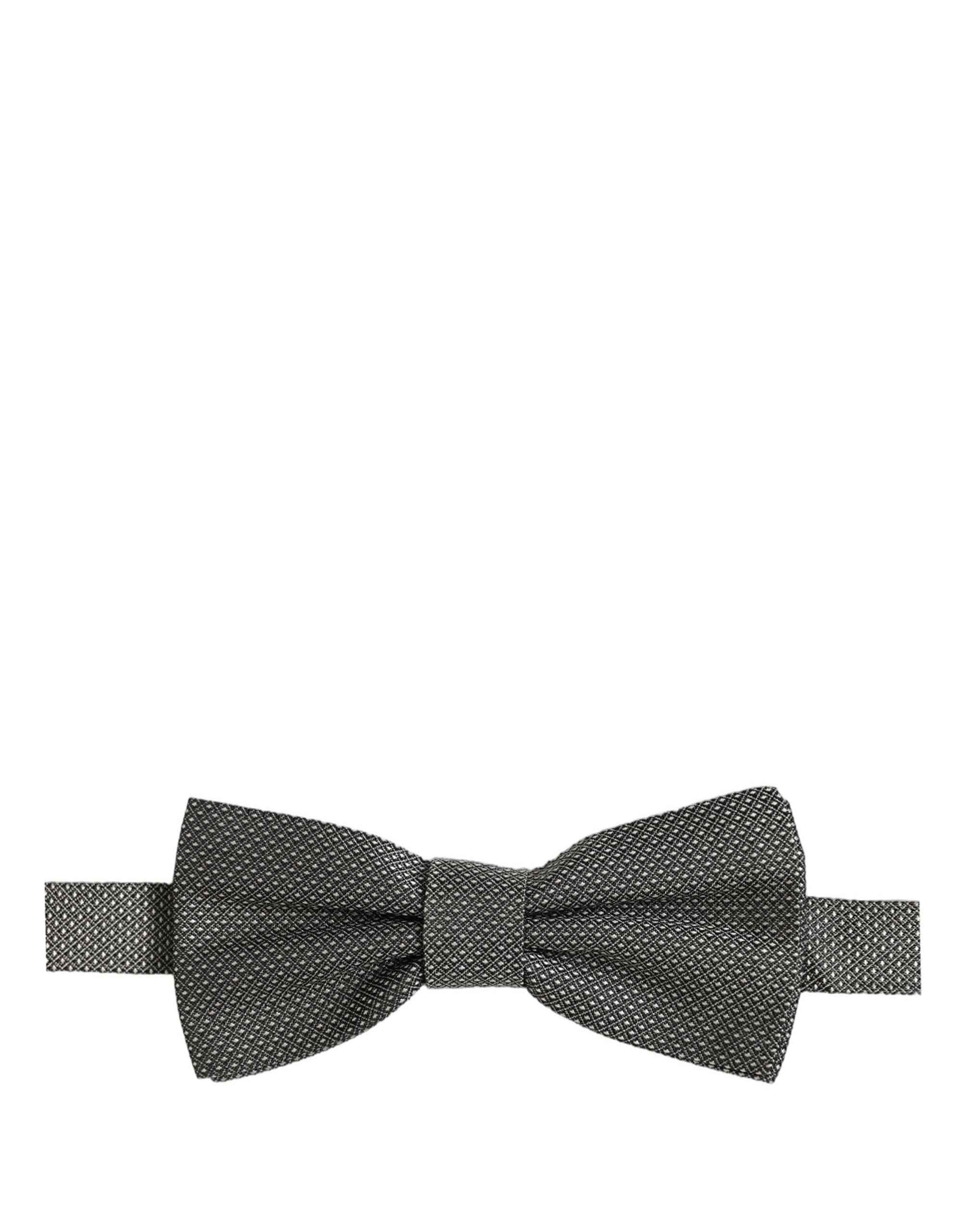 Dolce & Gabbana Men Gray Silk Patterned Adjustable Neck Papillon Bow Tie